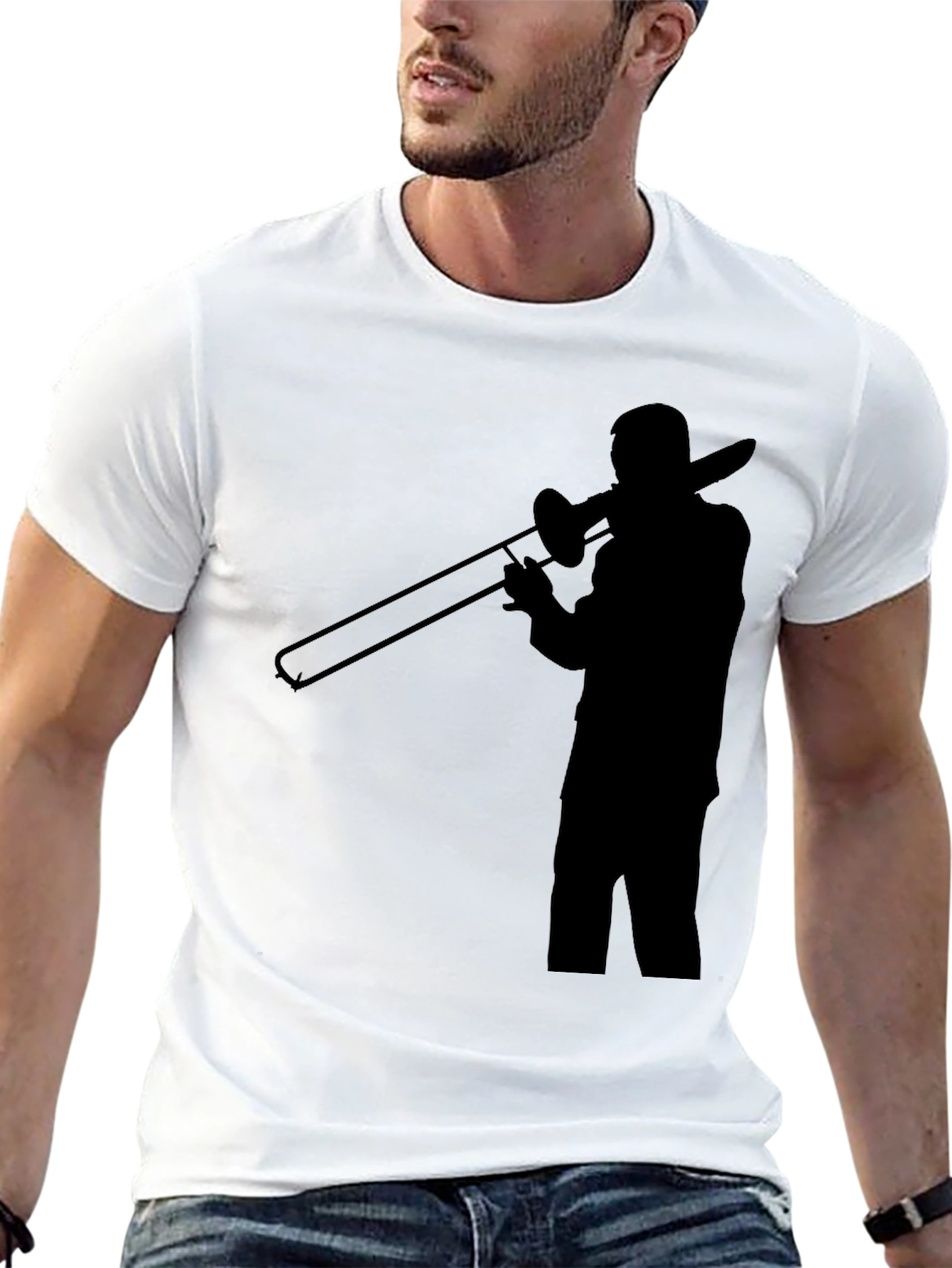 Trombone Player Graphic Tee - Black Cotton Comfort