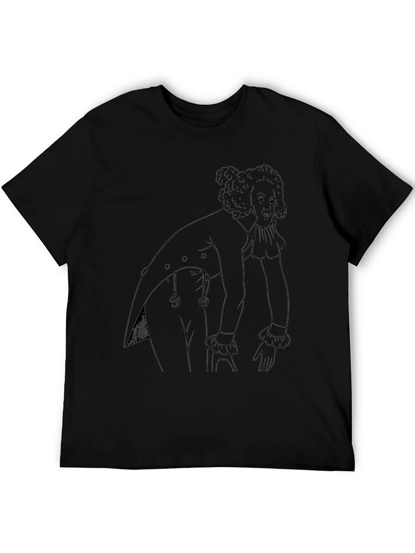 Retro Black T-Shirt with Line Art Design