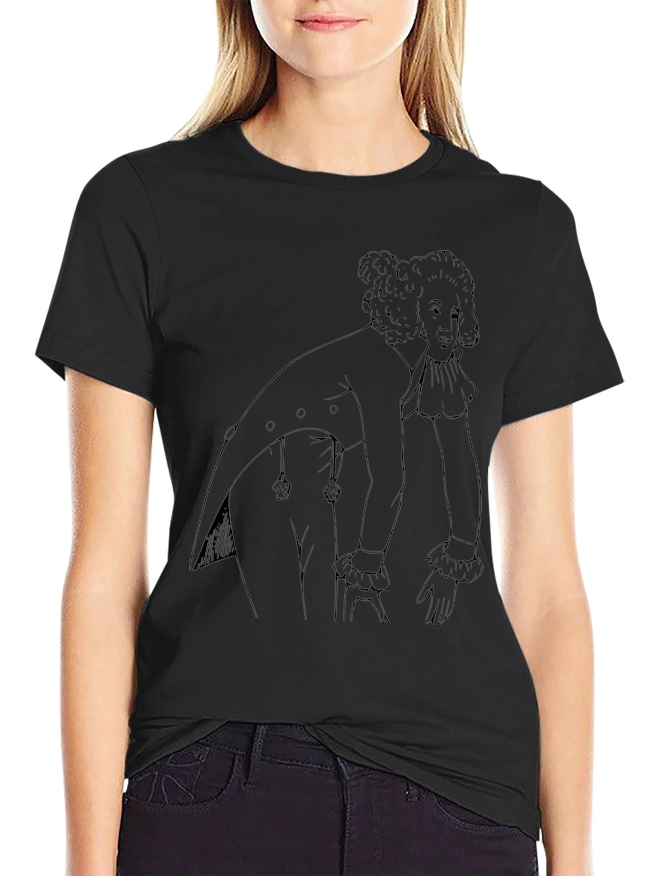 Retro Black T-Shirt with Line Art Design