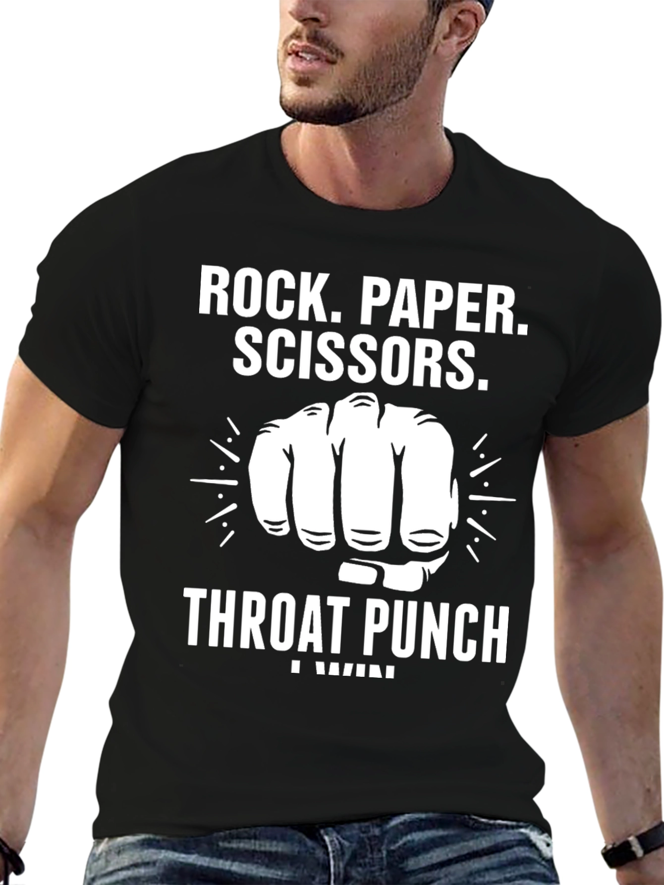 Rock Paper Scissors Throat Punch Black T-Shirt