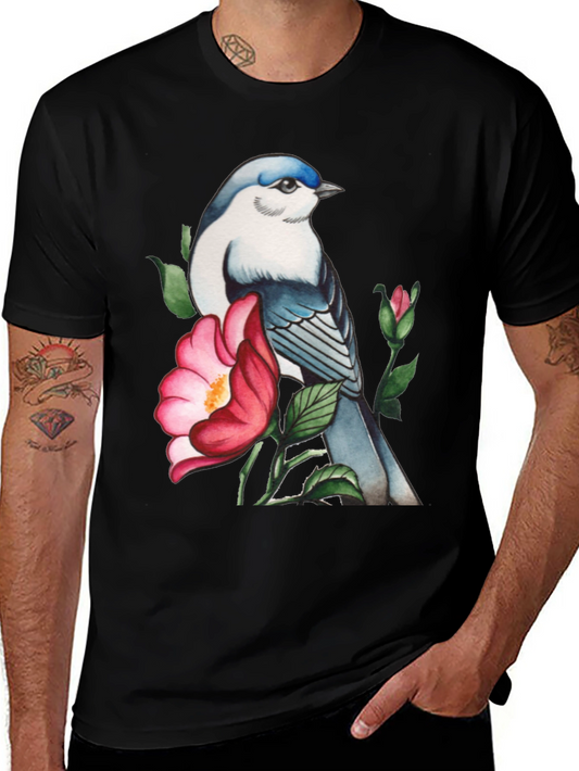 Bird and Blossom Graphic Tee - Stylish Nature Design