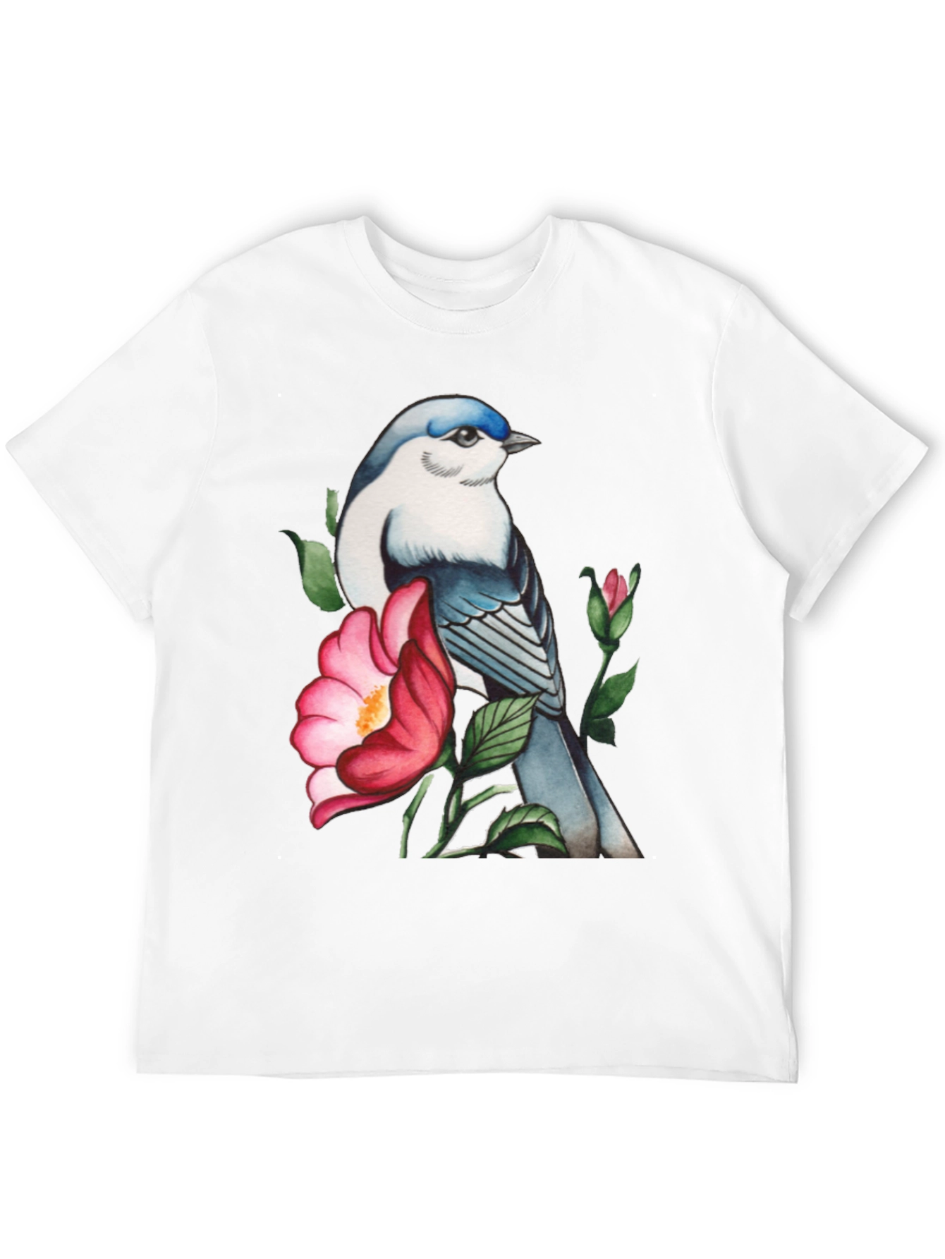 Bird and Blossom Graphic Tee - Stylish Nature Design