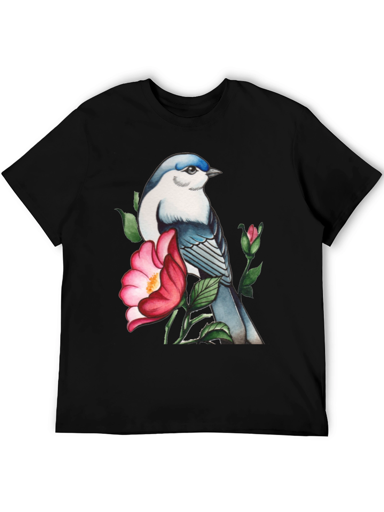 Bird and Blossom Graphic Tee - Stylish Nature Design