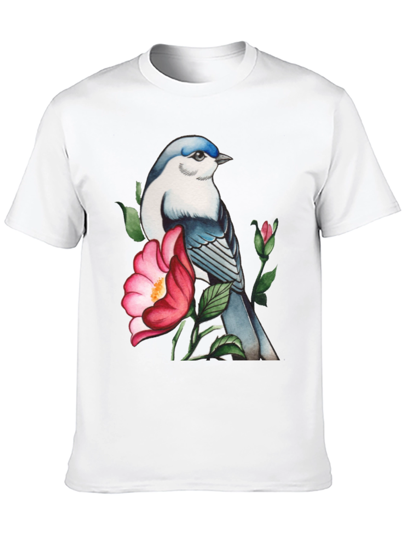 Bird and Blossom Graphic Tee - Stylish Nature Design