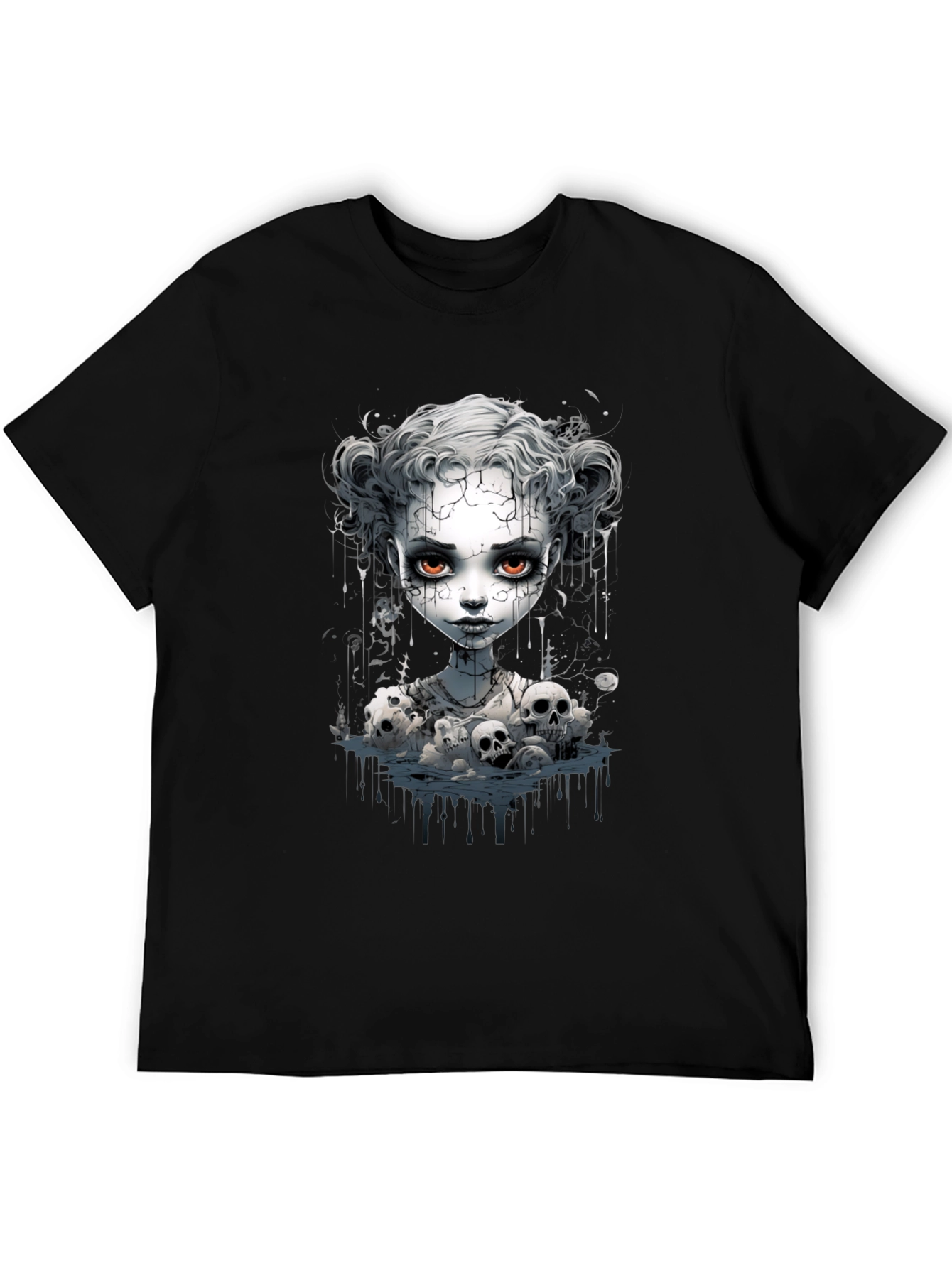 Creepy Doll Graphic Tee - Unisex Black T-Shirt