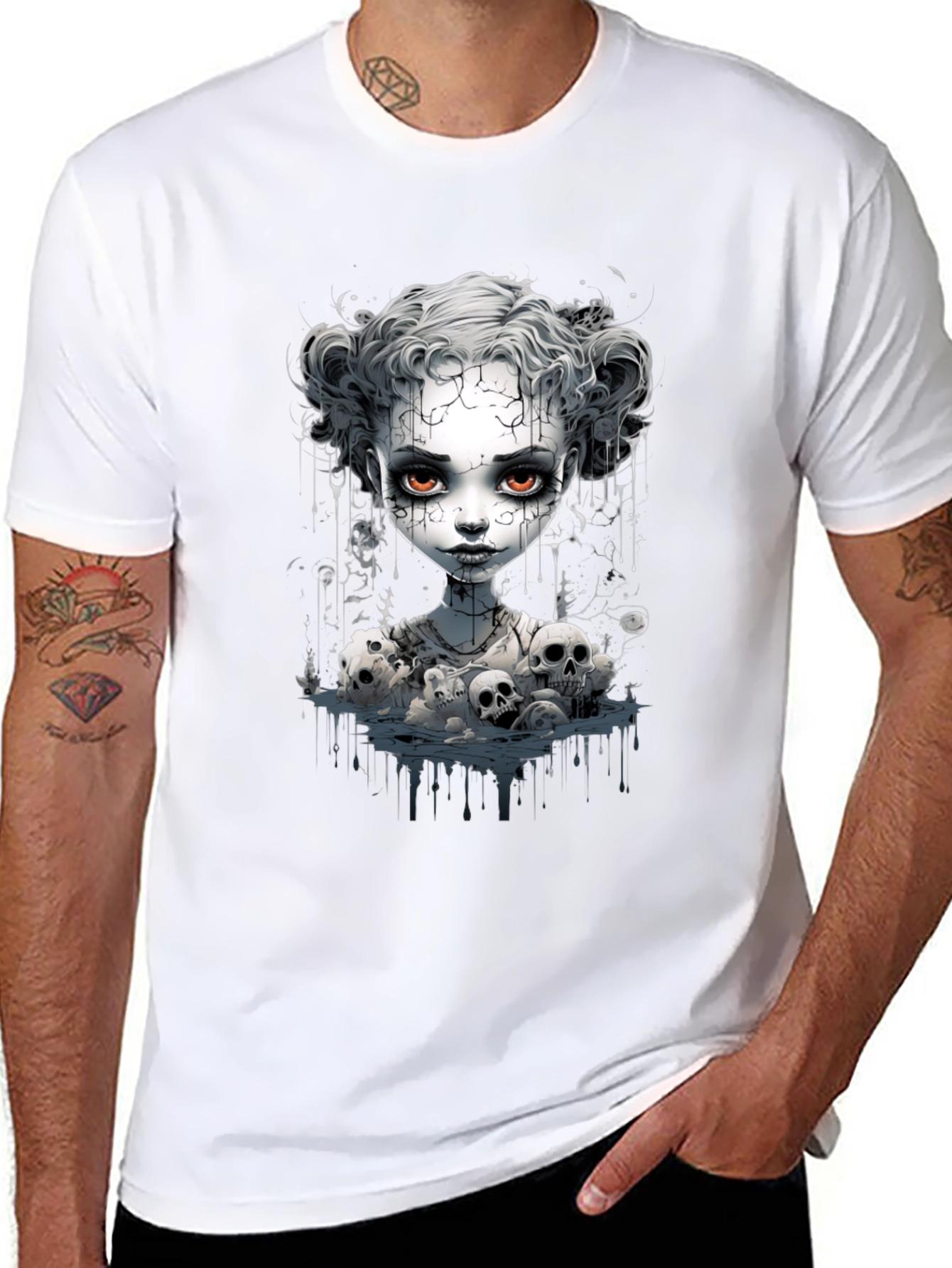 Creepy Doll Graphic Tee - Unisex Black T-Shirt
