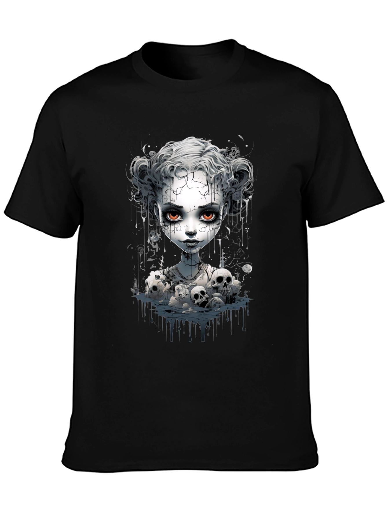 Creepy Doll Graphic Tee - Unisex Black T-Shirt