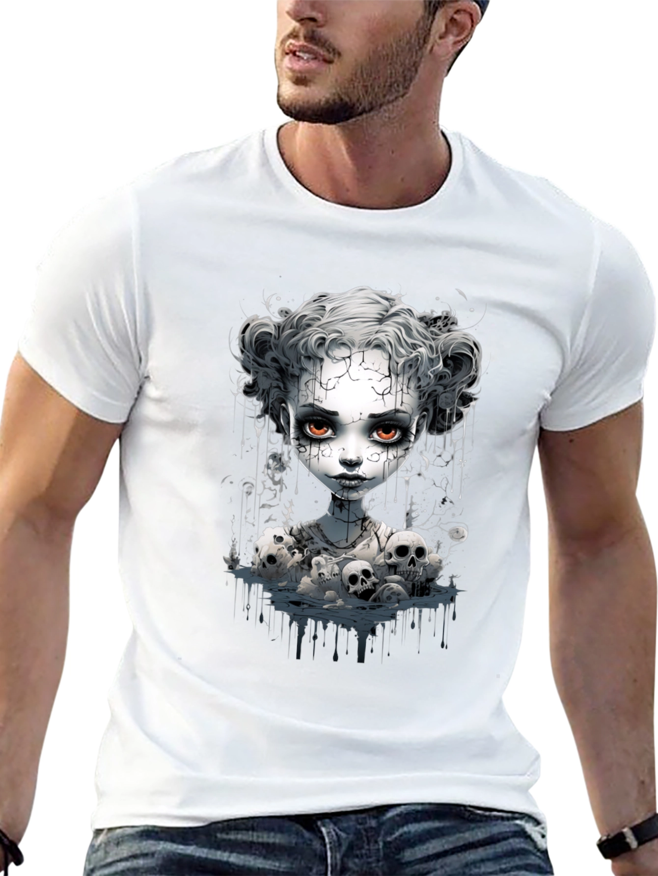 Creepy Doll Graphic Tee - Unisex Black T-Shirt