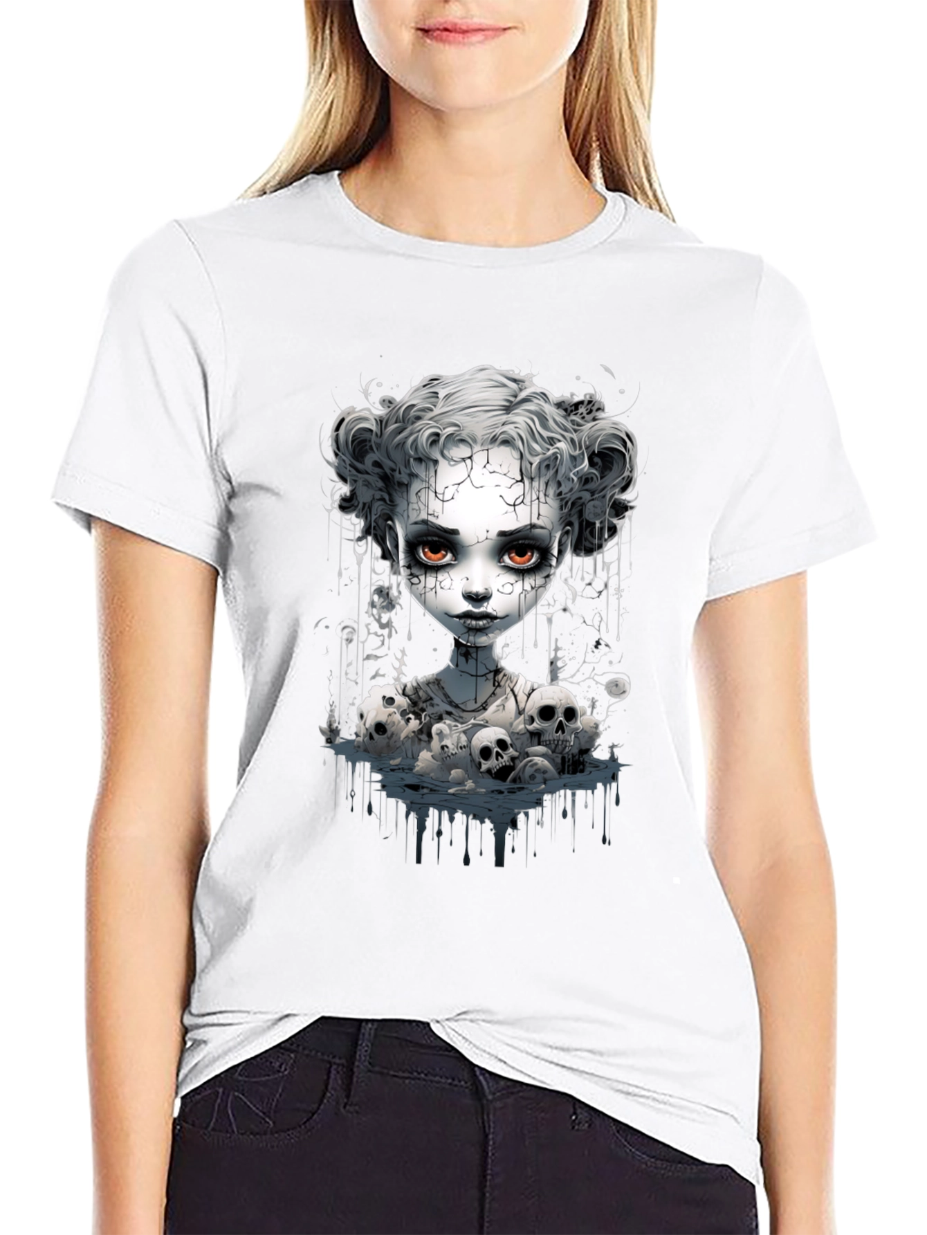 Creepy Doll Graphic Tee - Unisex Black T-Shirt
