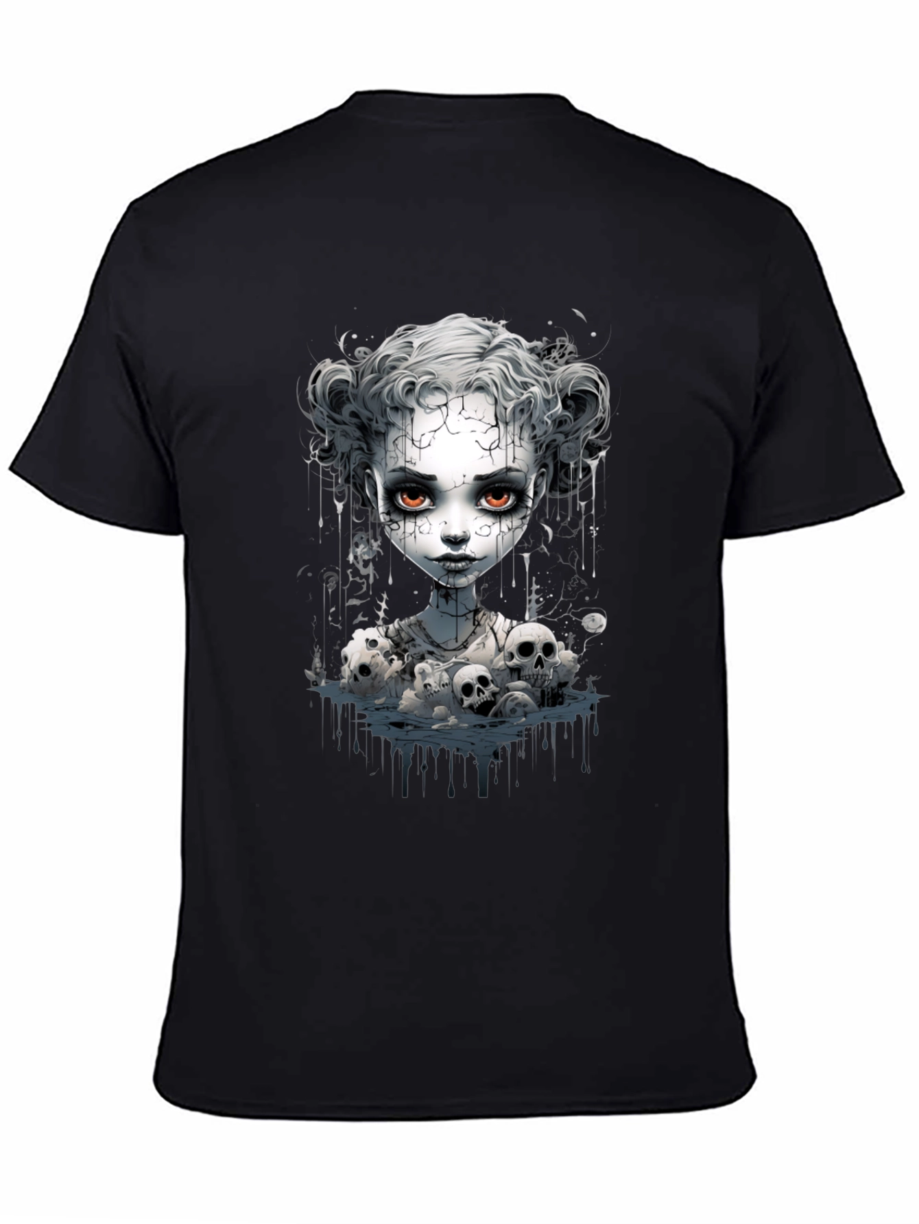 Creepy Doll Graphic Tee - Unisex Black T-Shirt