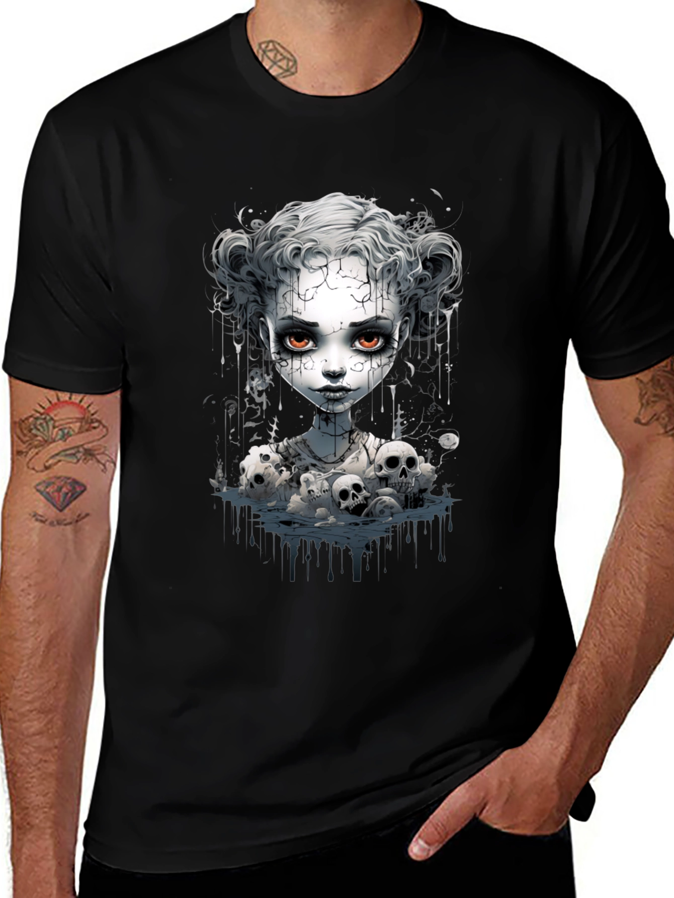 Creepy Doll Graphic Tee - Unisex Black T-Shirt