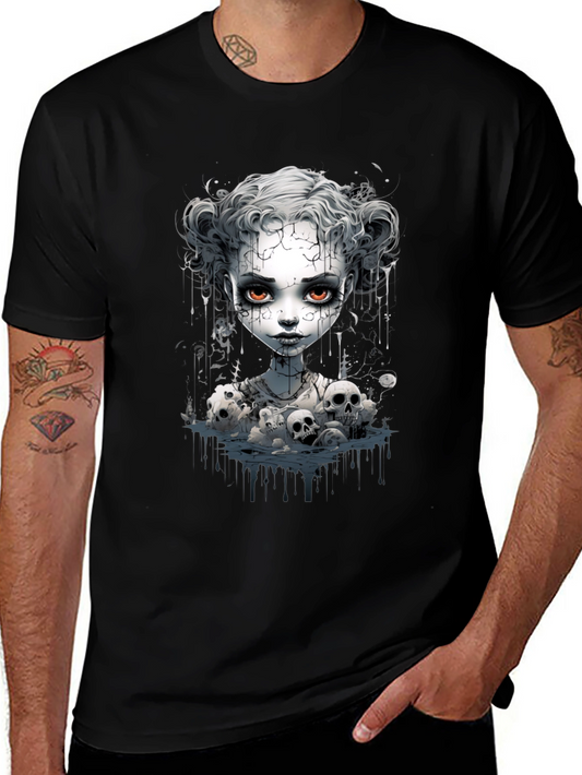 Creepy Doll Graphic Tee - Unisex Black T-Shirt