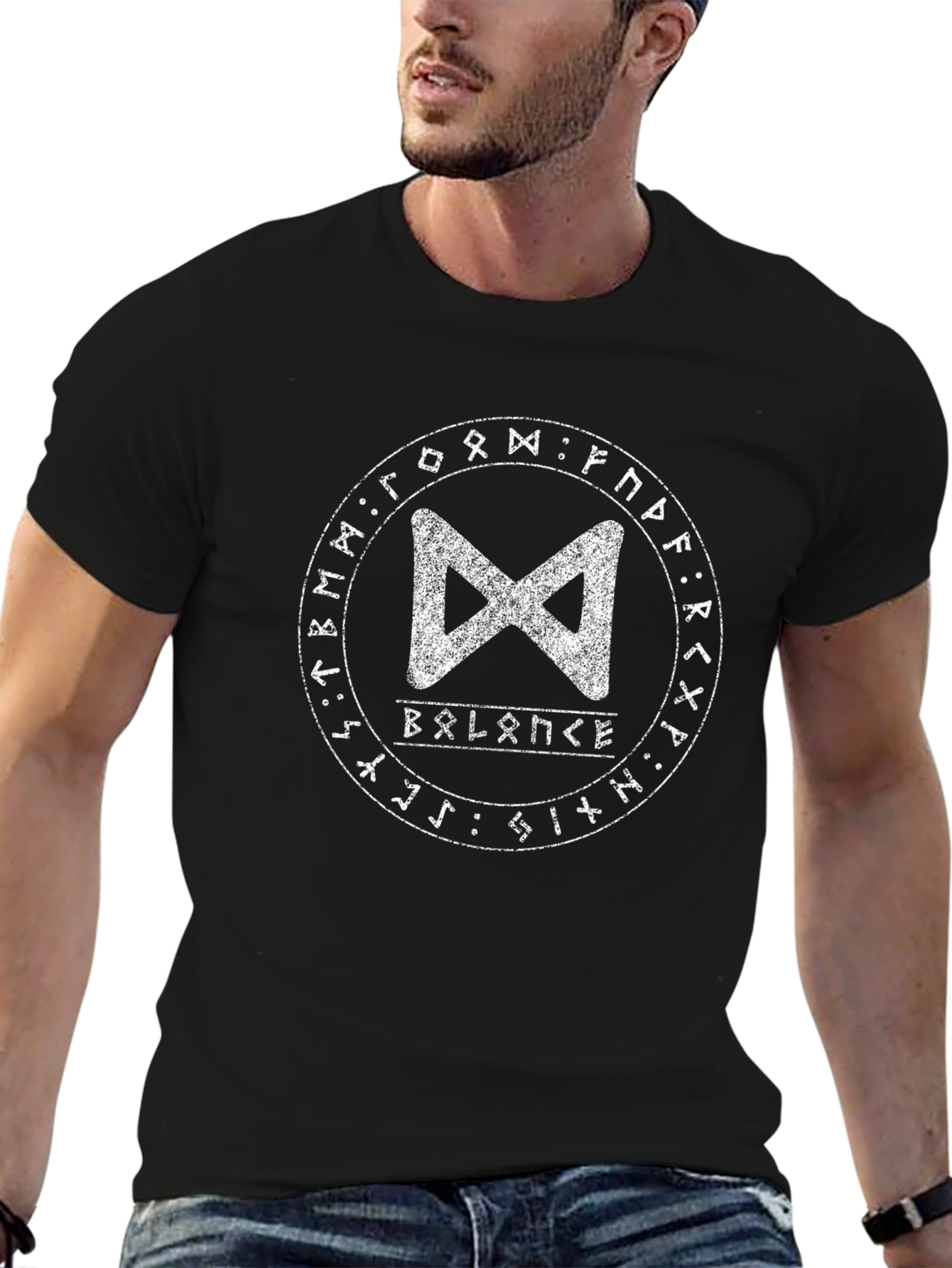 Balance Rune Graphic Tee - Black Cotton T-Shirt