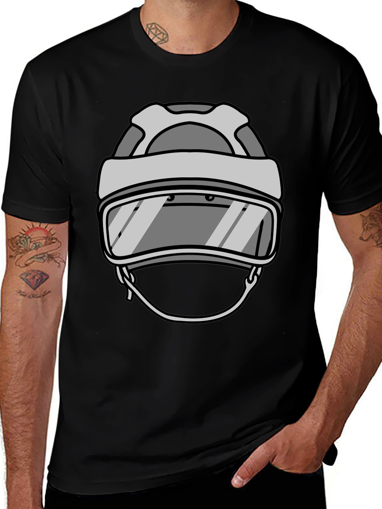 Cool Hockey Helmet Graphic Tee - Black