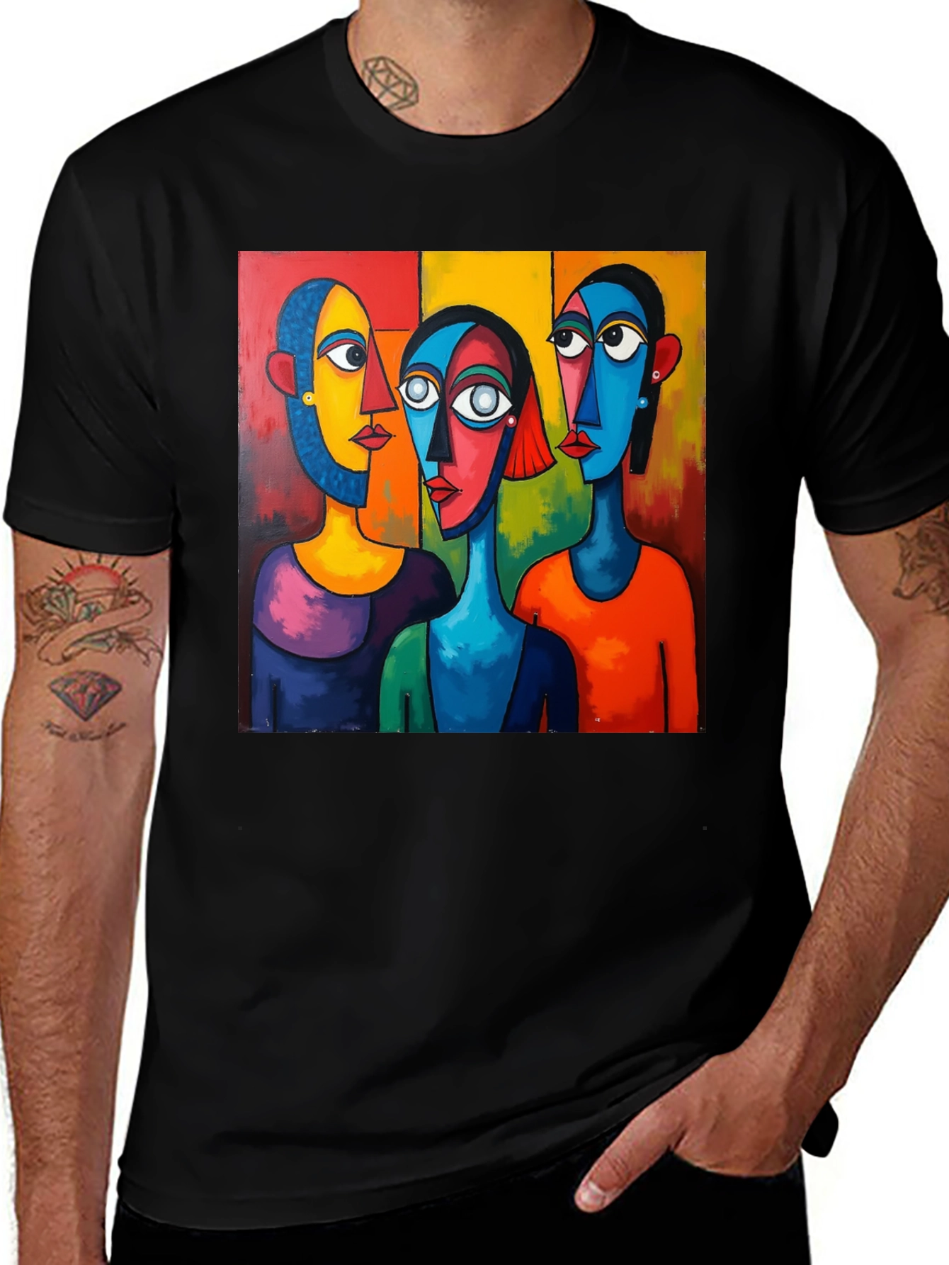 Abstract Faces Graphic Black T-Shirt