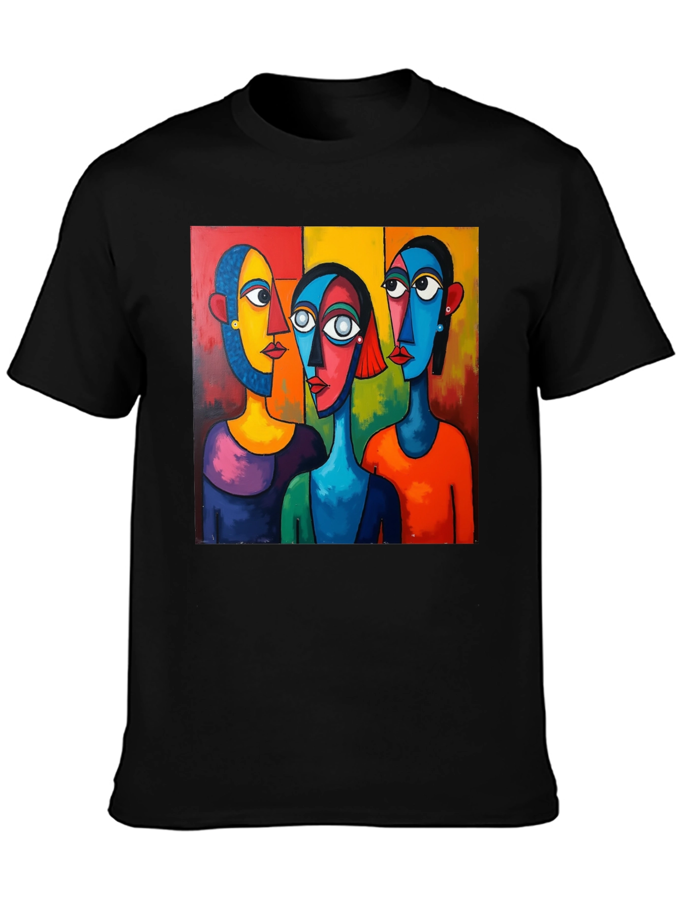 Abstract Faces Graphic Black T-Shirt