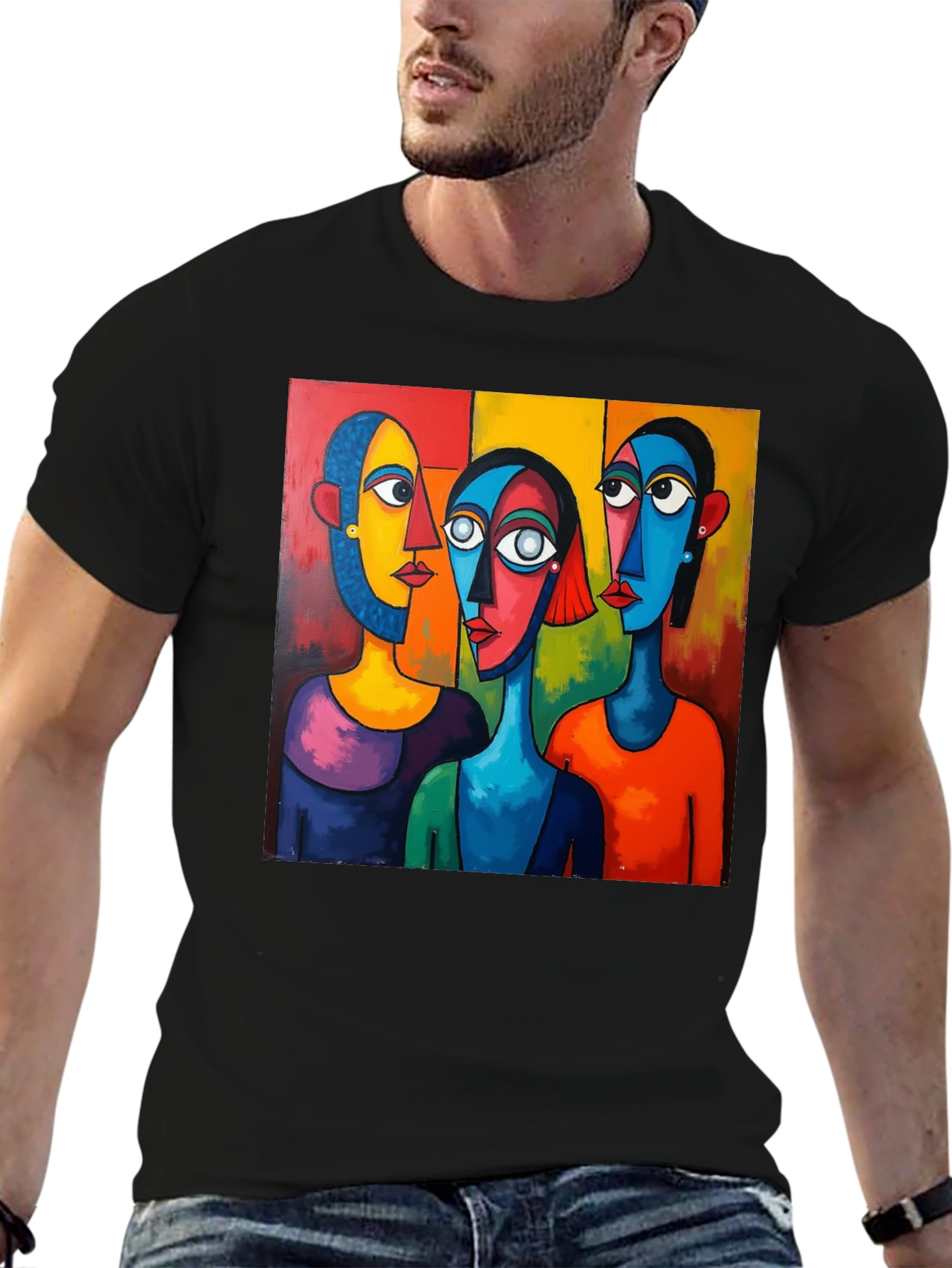 Abstract Faces Graphic Black T-Shirt