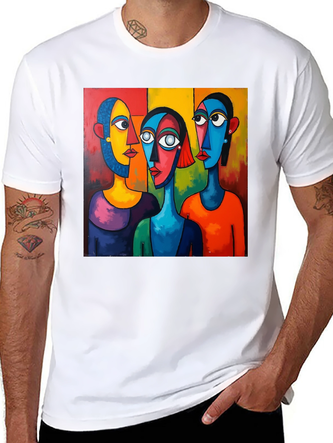 Abstract Faces Graphic Black T-Shirt