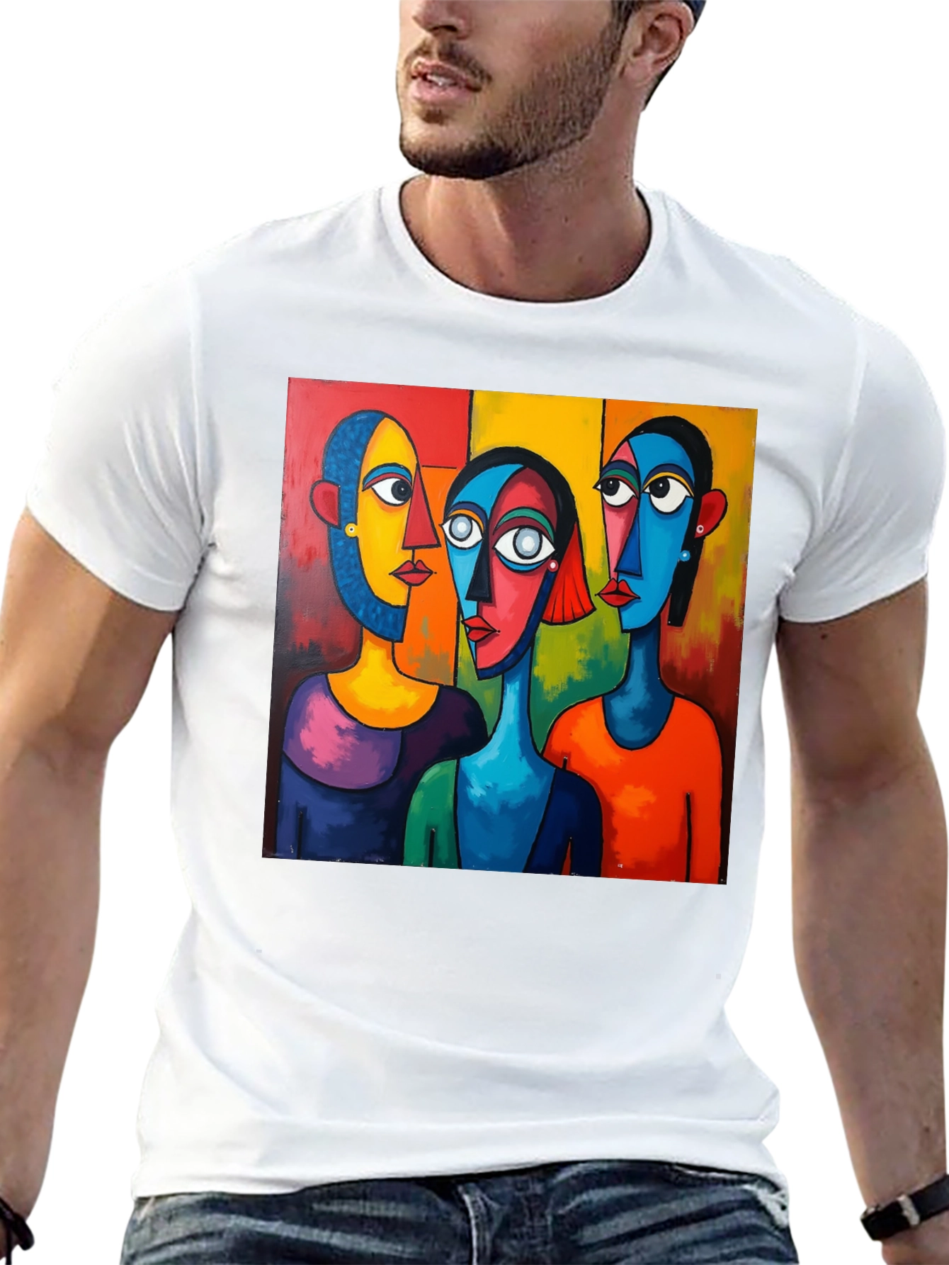 Abstract Faces Graphic Black T-Shirt