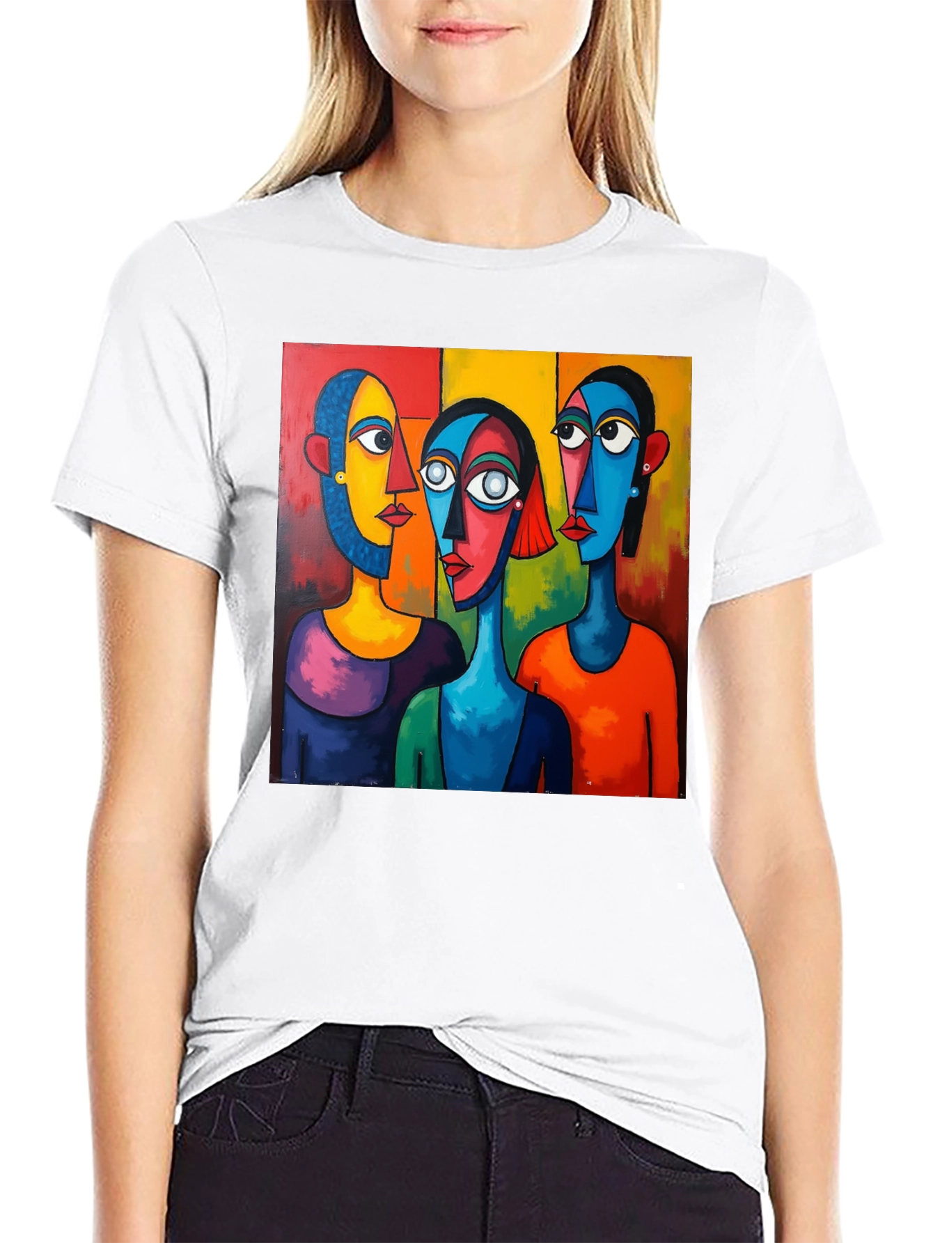 Abstract Faces Graphic Black T-Shirt