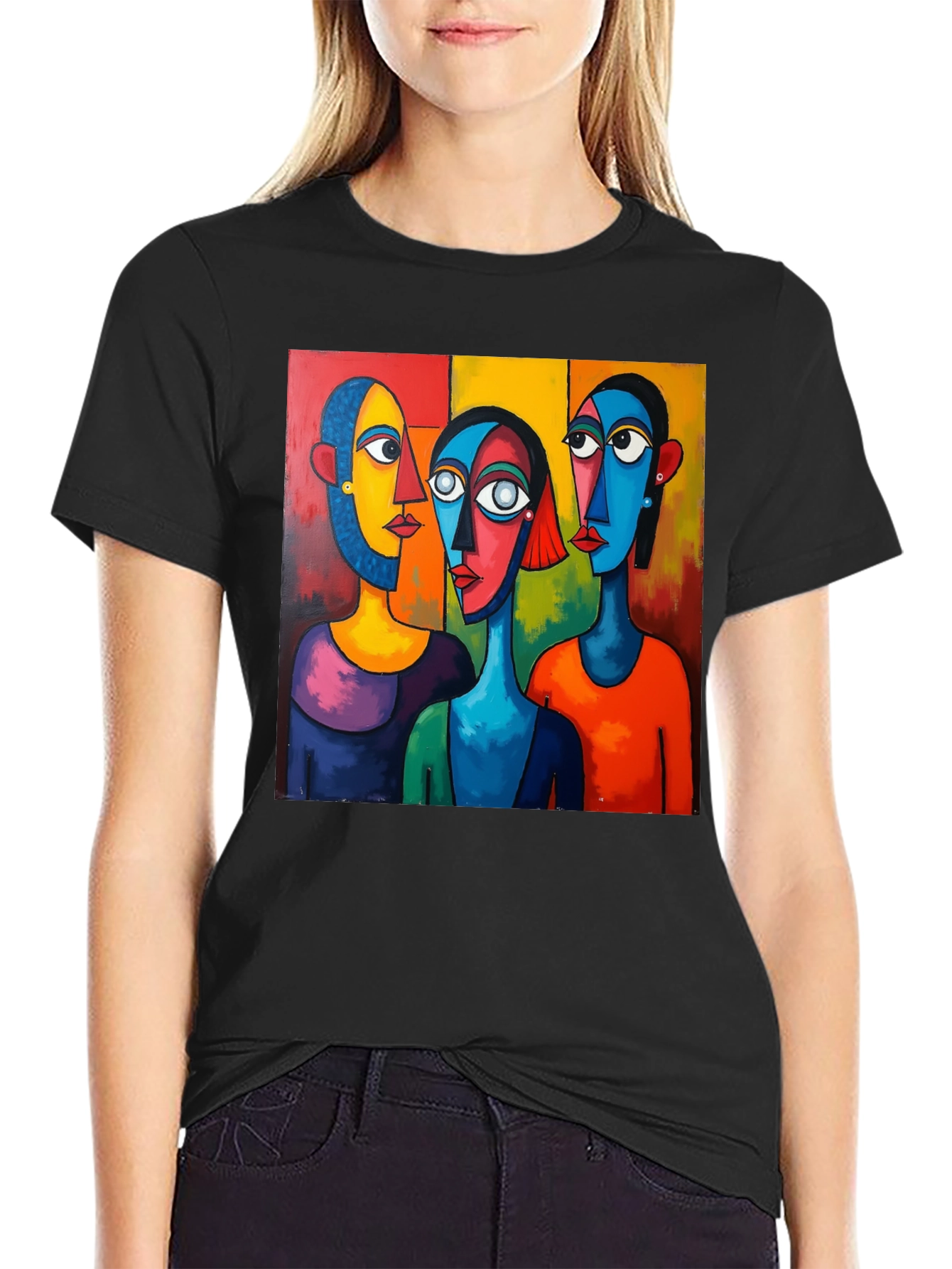 Abstract Faces Graphic Black T-Shirt