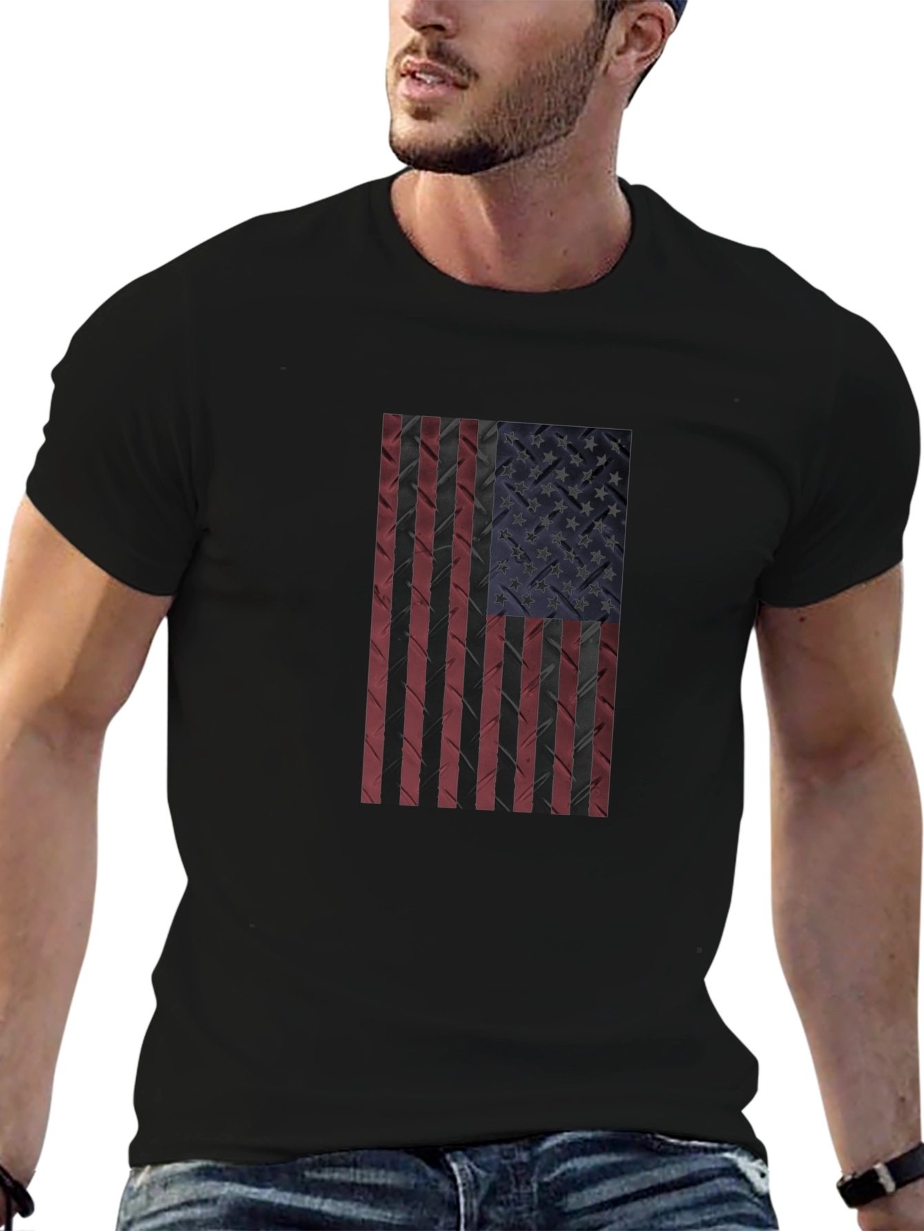 American Flag Textured Black T-Shirt