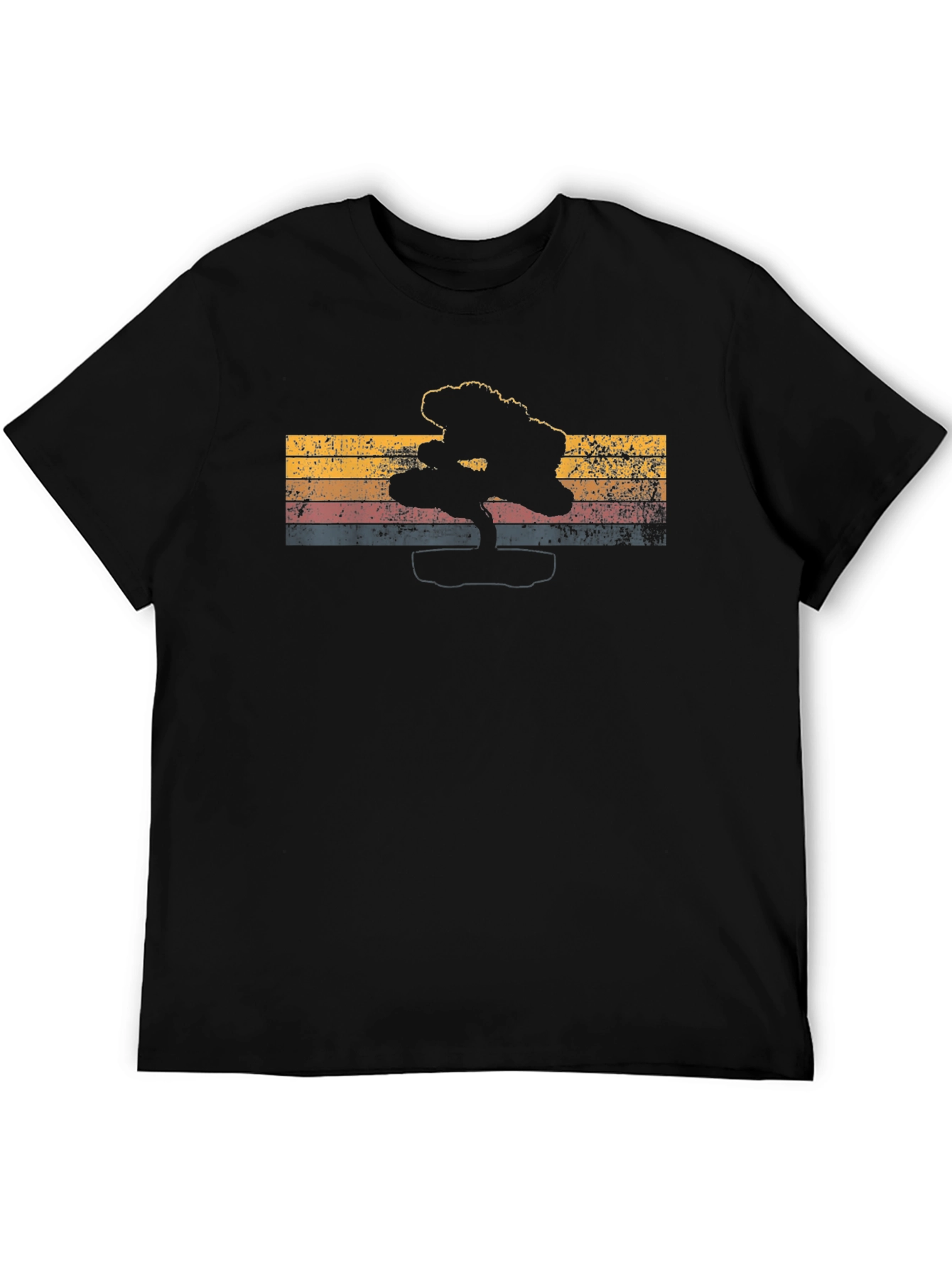 Retro Bonsai Tree Graphic Tee - Mens Black T-Shirt
