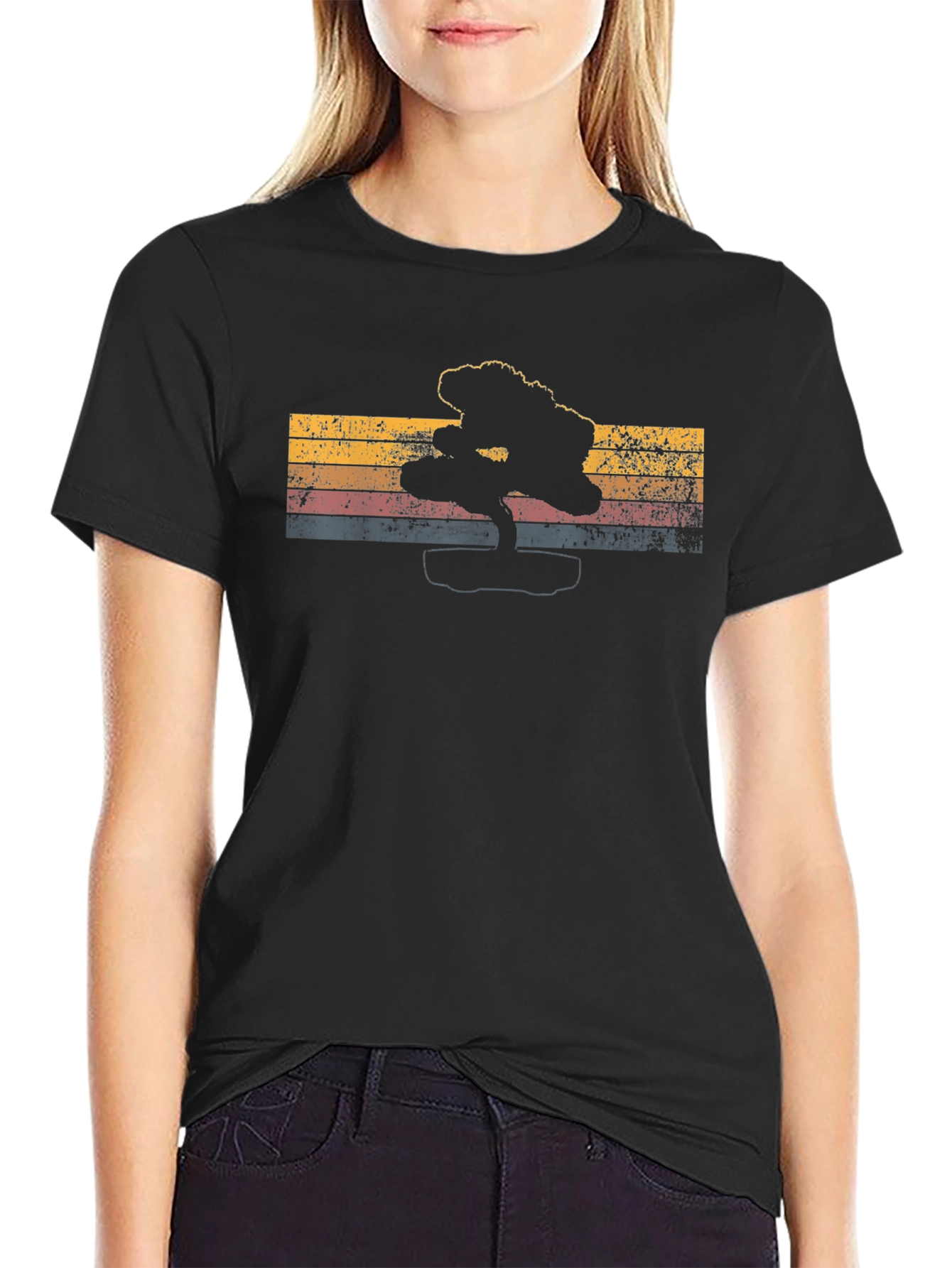Retro Bonsai Tree Graphic Tee - Mens Black T-Shirt