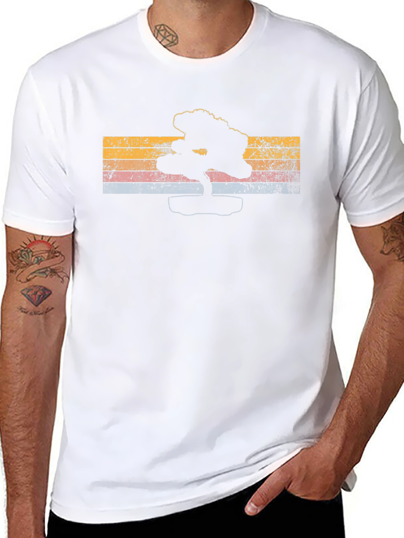 Retro Bonsai Tree Graphic Tee - Mens Black T-Shirt