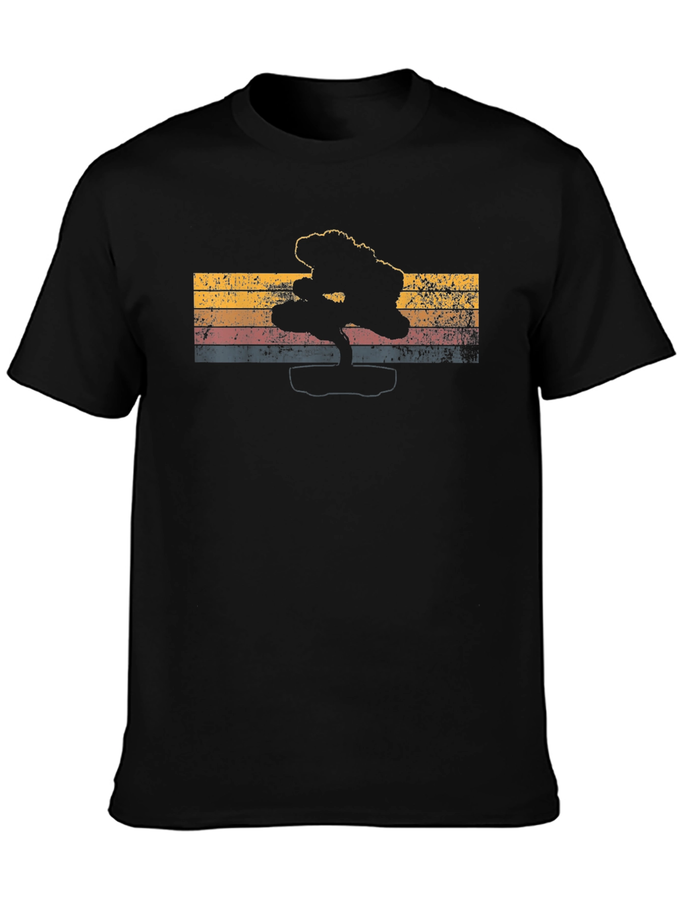 Retro Bonsai Tree Graphic Tee - Mens Black T-Shirt