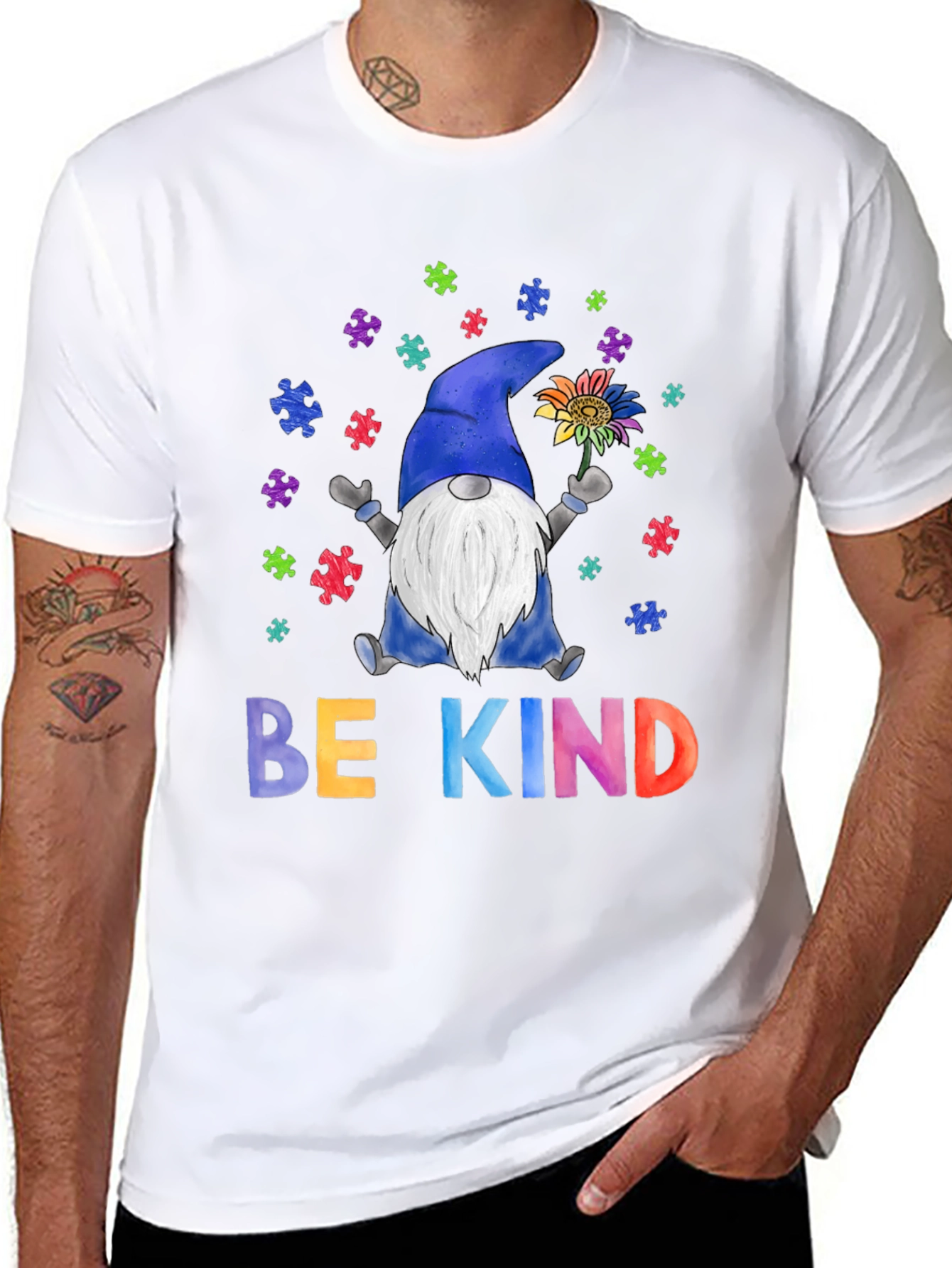 Be Kind Autism Awareness T-Shirt Gnome Puzzle