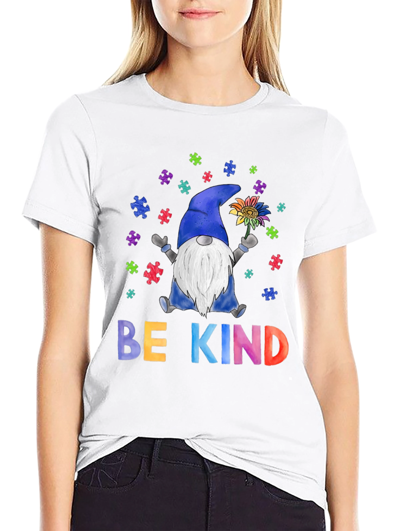 Be Kind Autism Awareness T-Shirt Gnome Puzzle