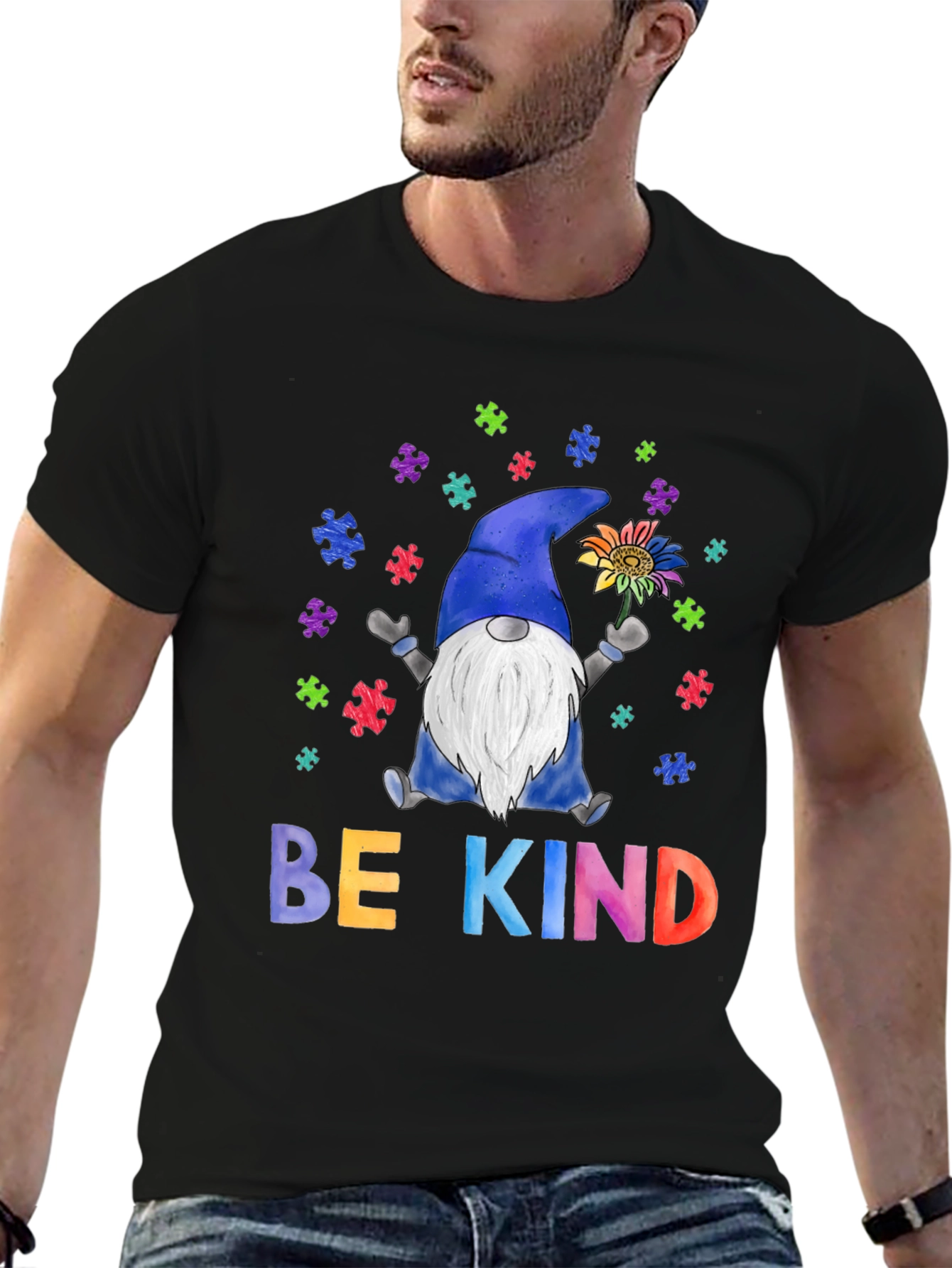Be Kind Autism Awareness T-Shirt Gnome Puzzle