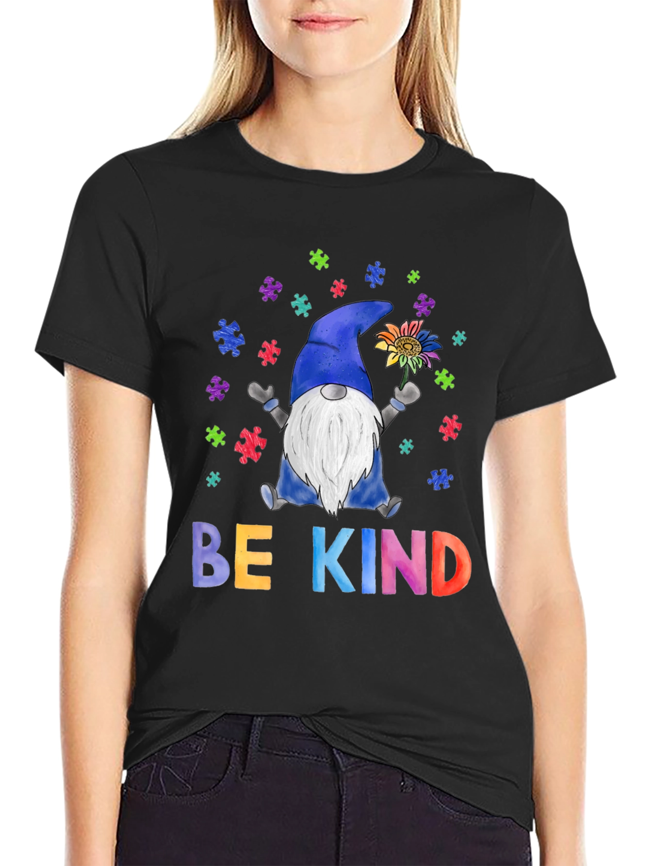 Be Kind Autism Awareness T-Shirt Gnome Puzzle