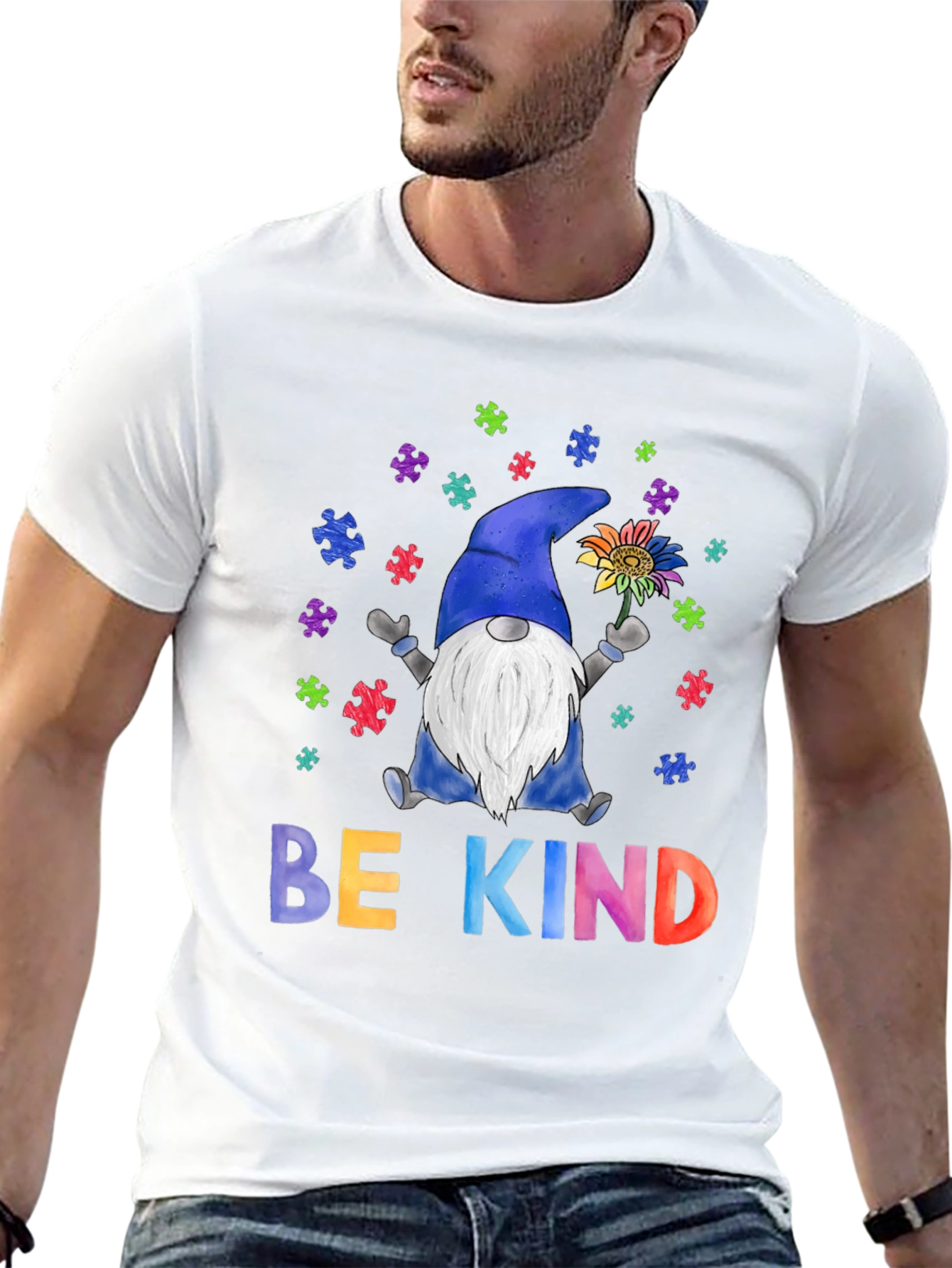 Be Kind Autism Awareness T-Shirt Gnome Puzzle