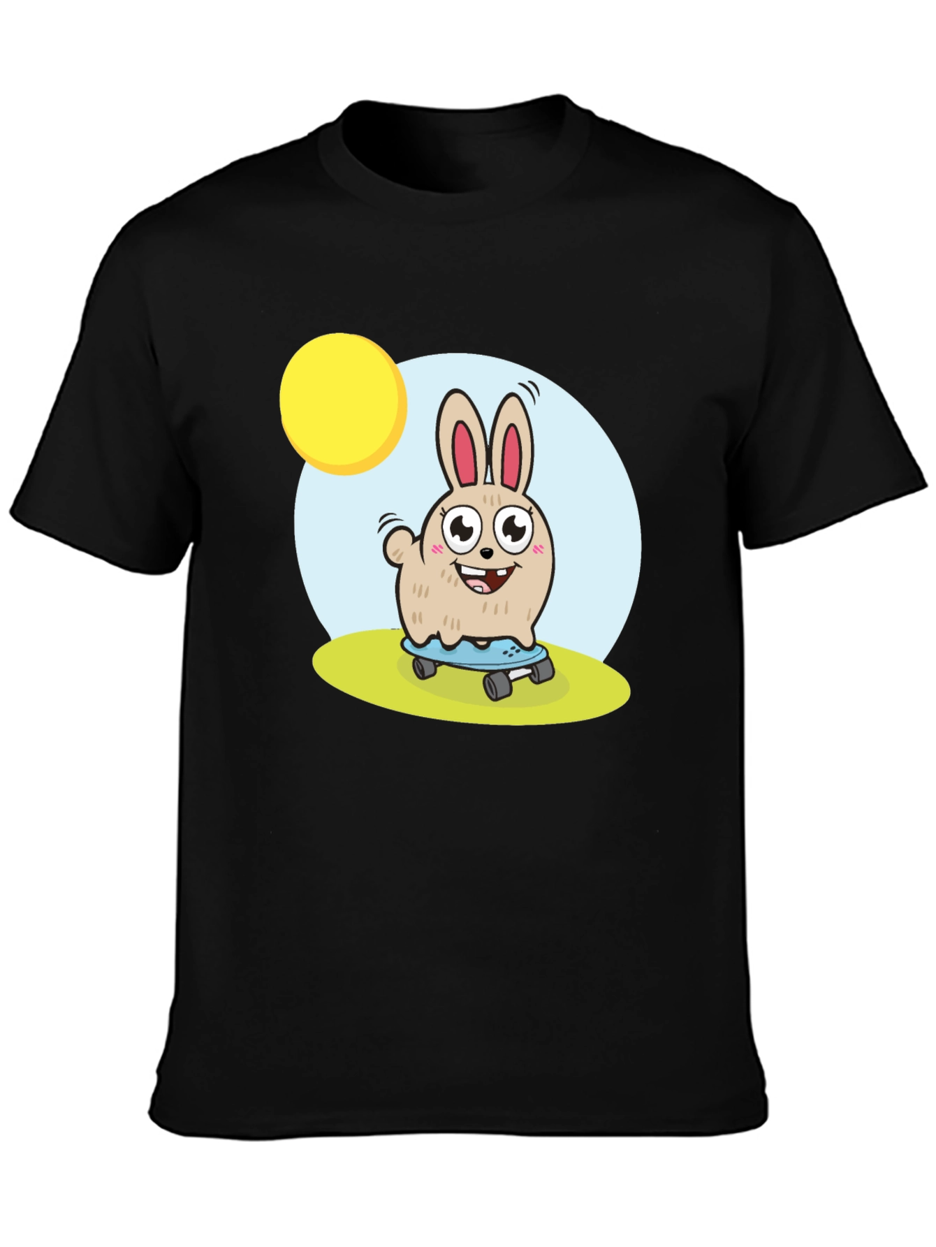 Skateboarding Bunny Graphic Tee - Black Cotton T-Shirt