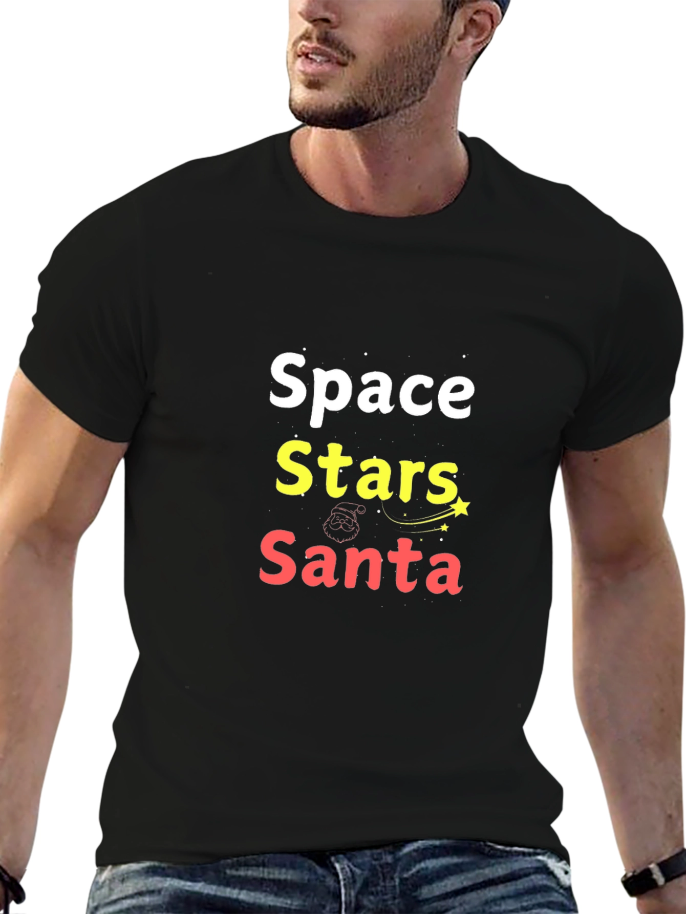 Space Stars Santa Graphic Tee - Holiday Fun