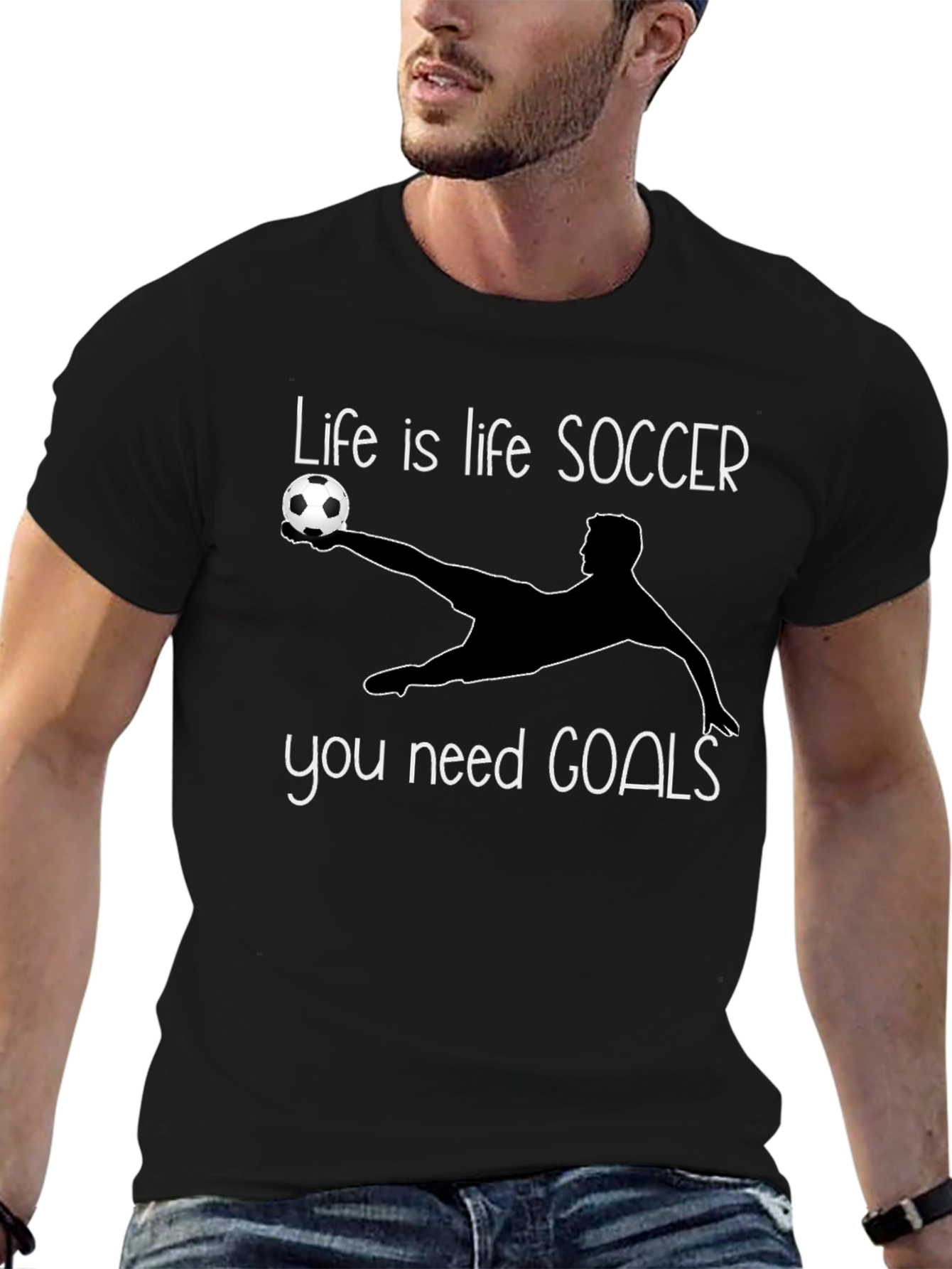 Soccer Life Goals T-Shirt - Black Short Sleeve