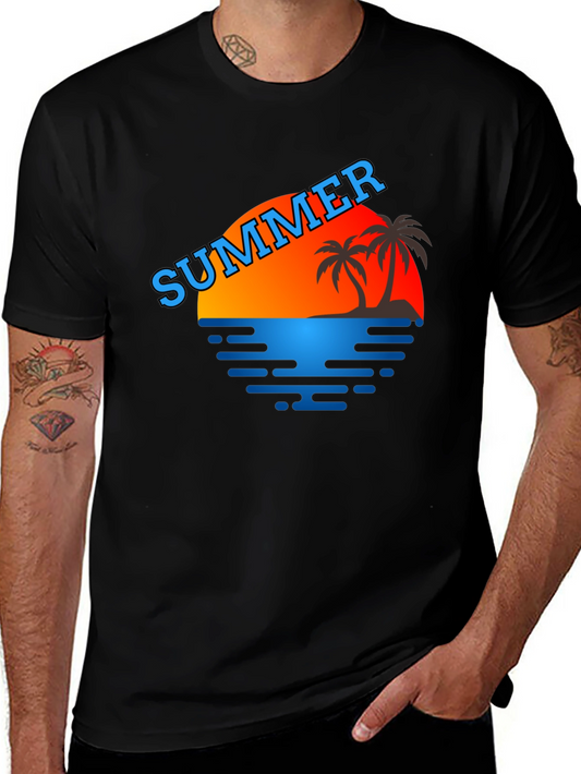 Summer Vibes T-Shirt - Palm Trees & Sunset Graphic Tee