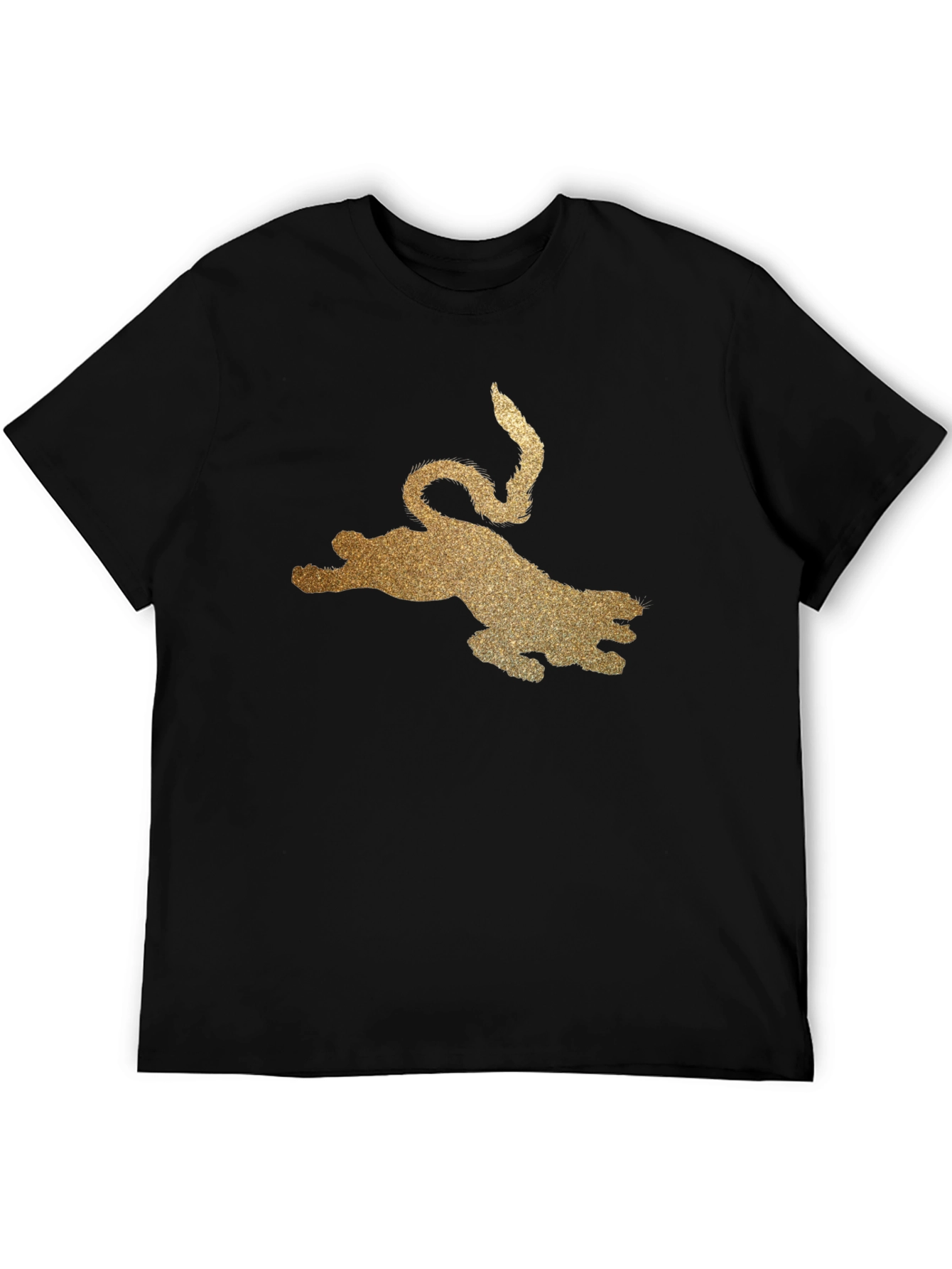 Black T-Shirt with Golden Glitter Leopard Graphic