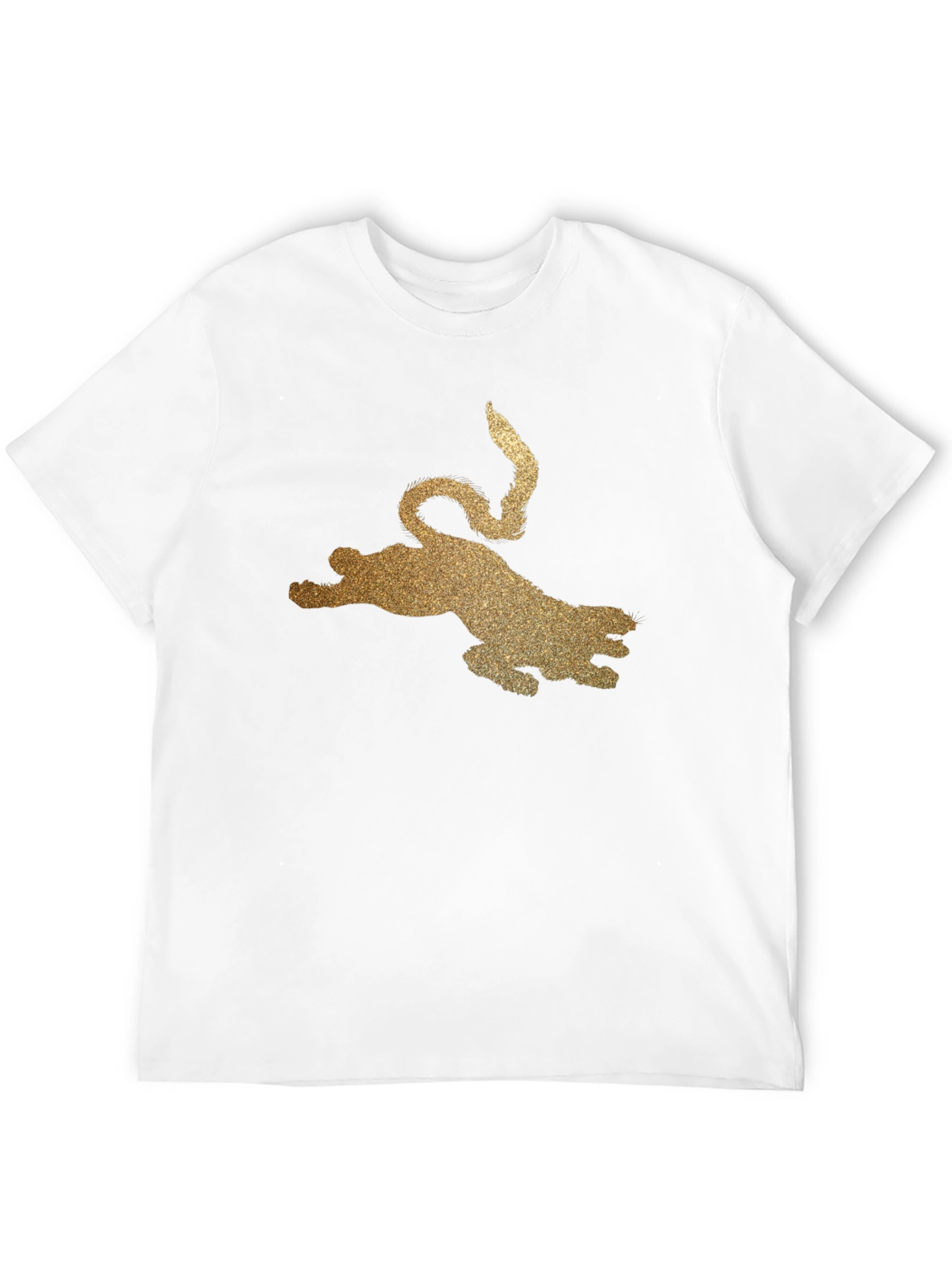 Black T-Shirt with Golden Glitter Leopard Graphic