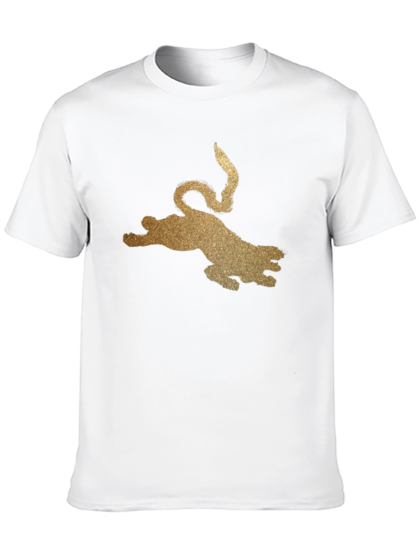 Black T-Shirt with Golden Glitter Leopard Graphic