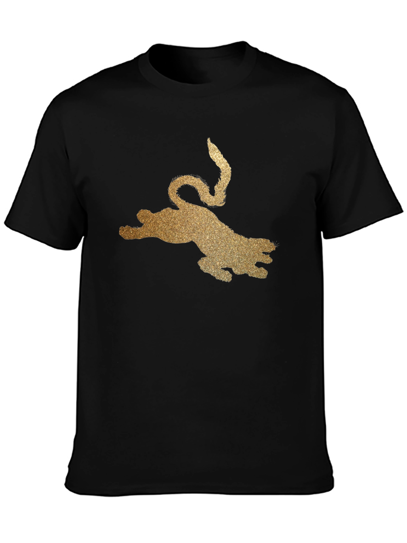 Black T-Shirt with Golden Glitter Leopard Graphic