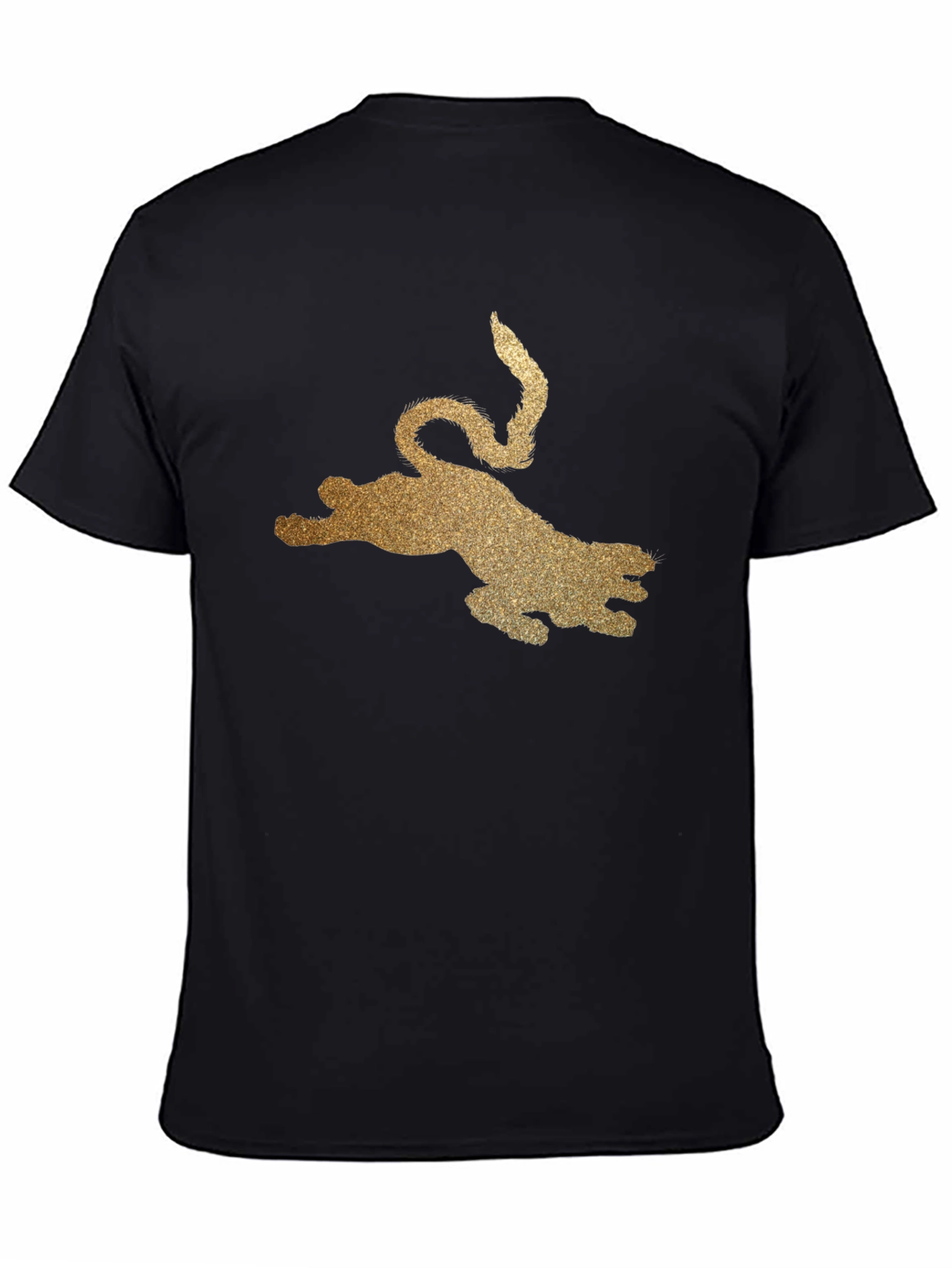 Black T-Shirt with Golden Glitter Leopard Graphic