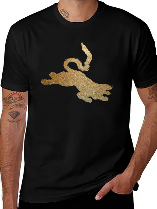 Black T-Shirt with Golden Glitter Leopard Graphic