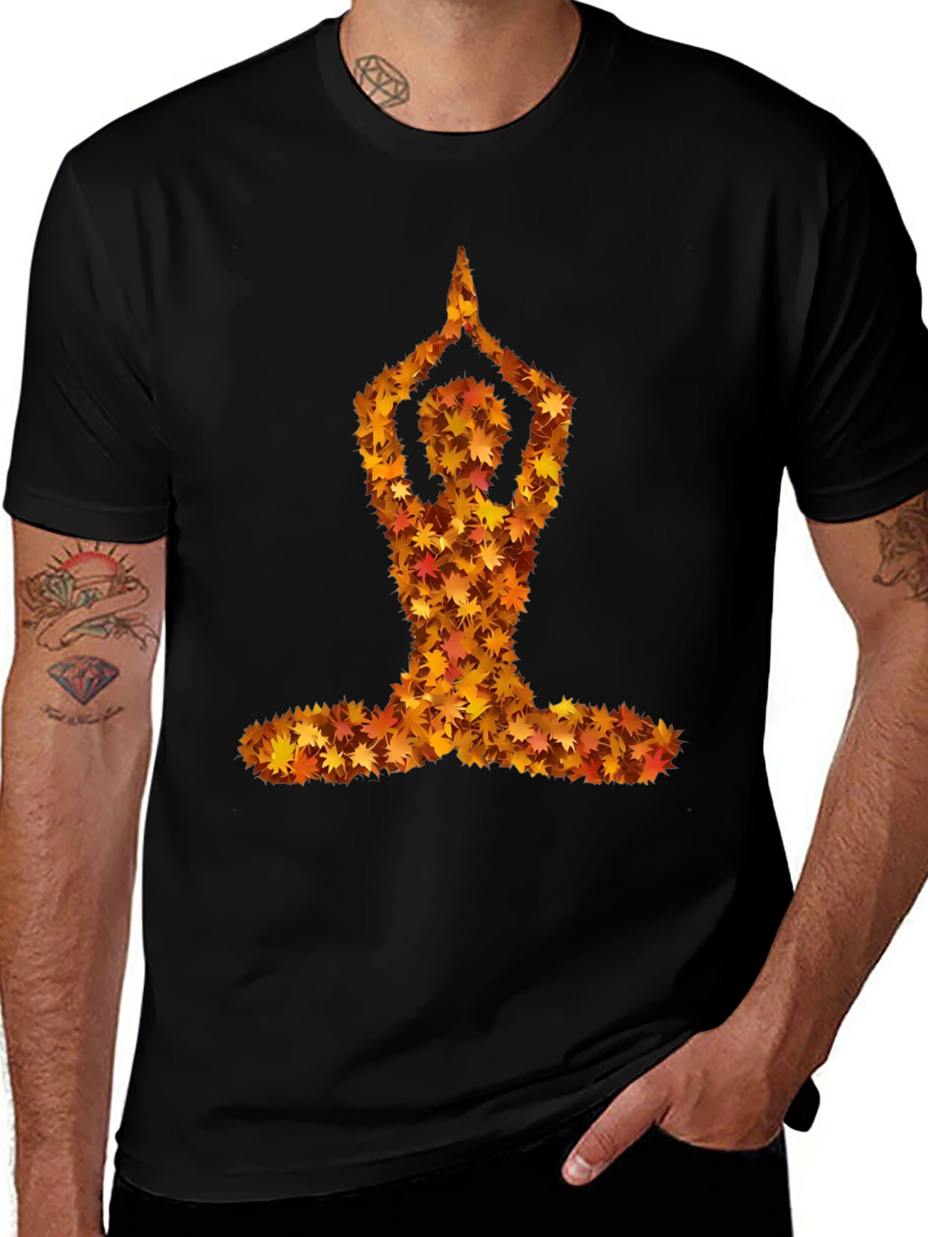 Autumn Leaves Yoga Pose Black T-Shirt