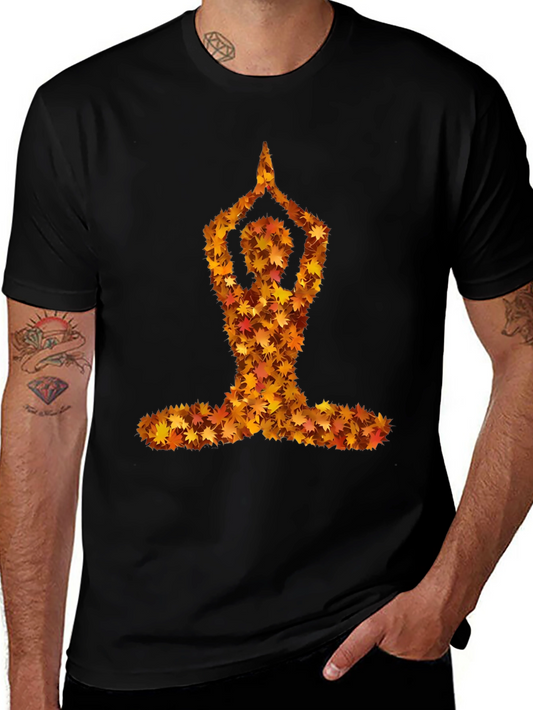 Autumn Leaves Yoga Pose Black T-Shirt