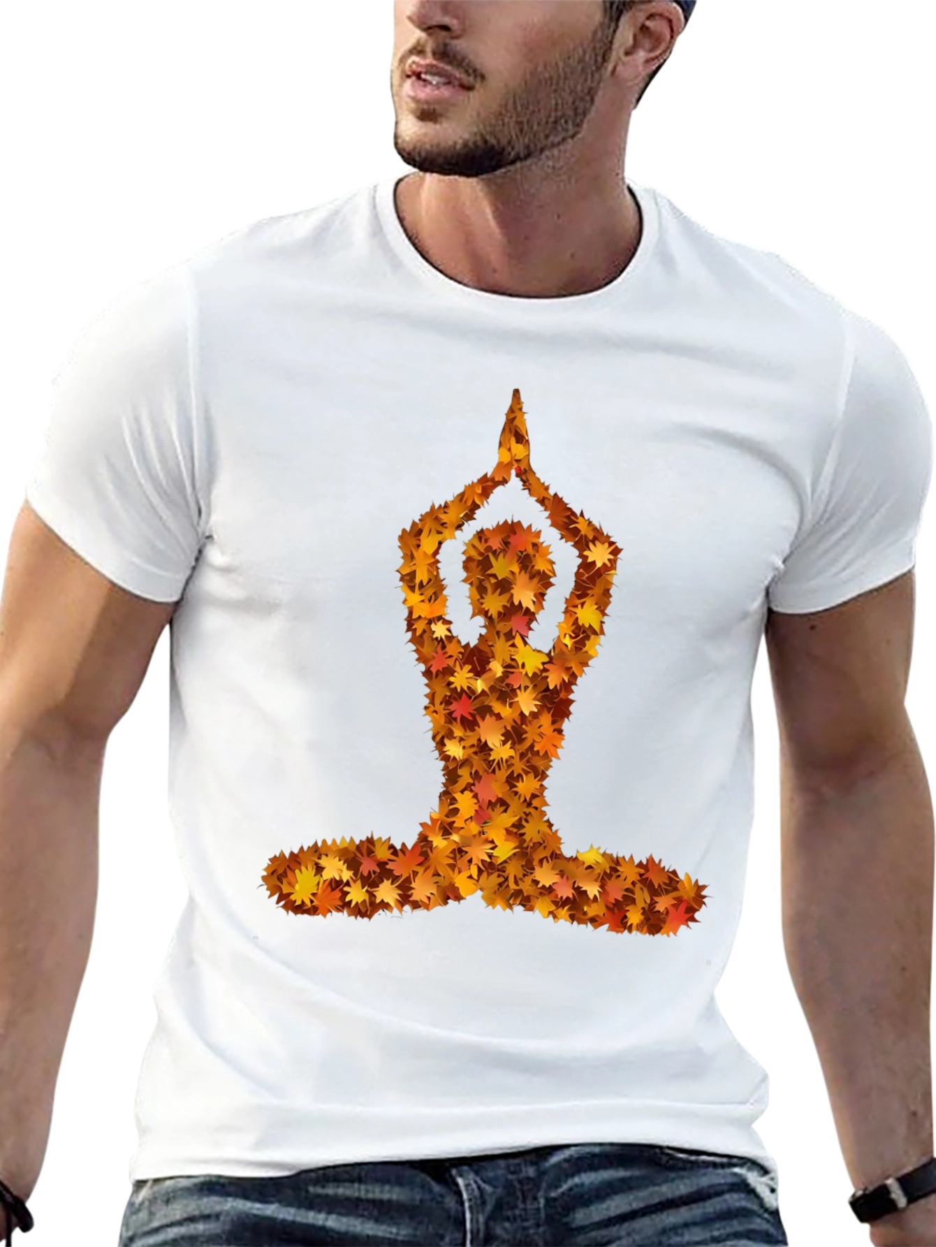 Autumn Leaves Yoga Pose Black T-Shirt