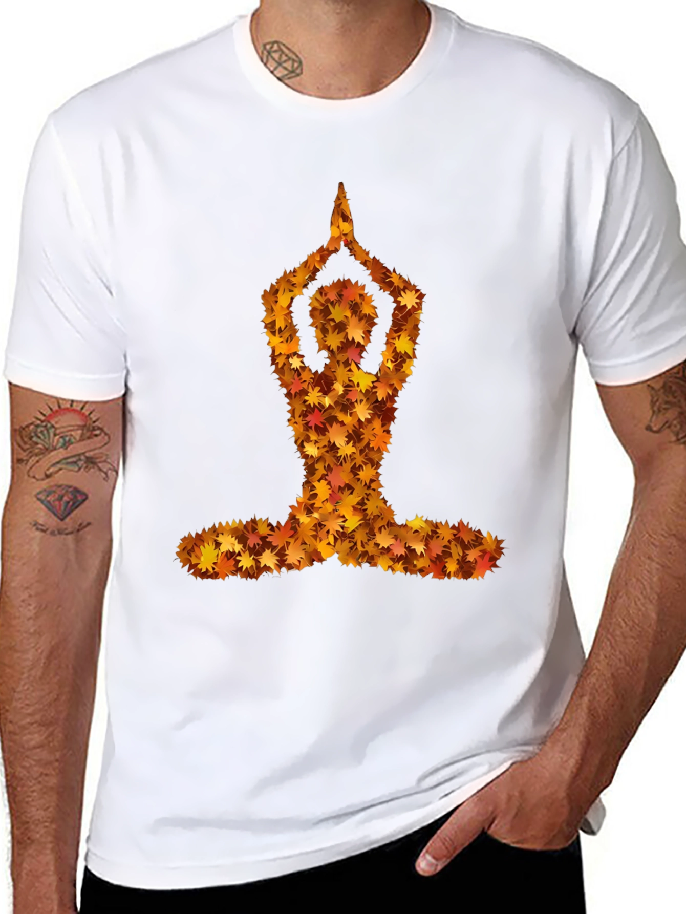 Autumn Leaves Yoga Pose Black T-Shirt