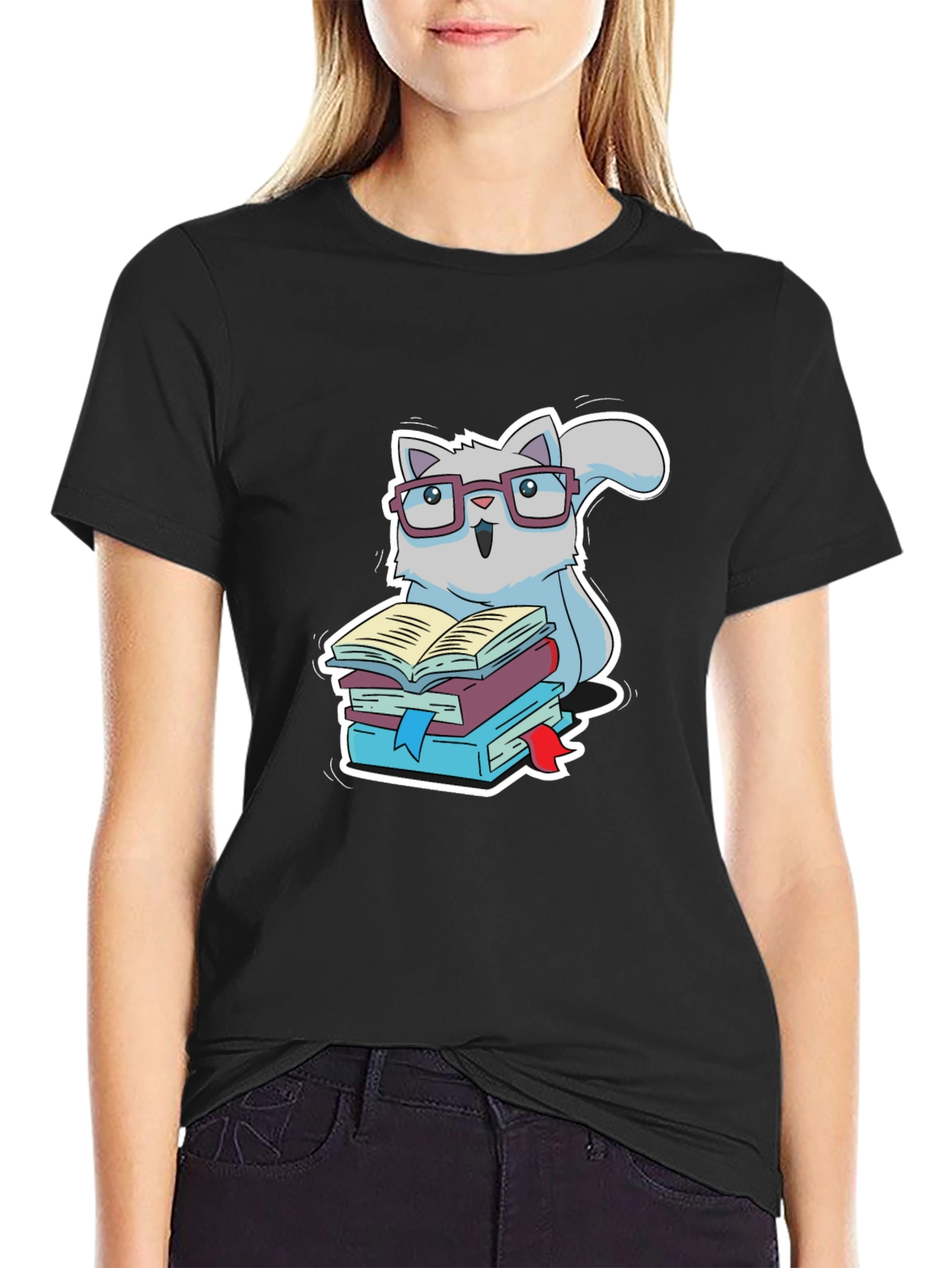 Bookworm Cat T-Shirt - Cute Reading Kitten Design